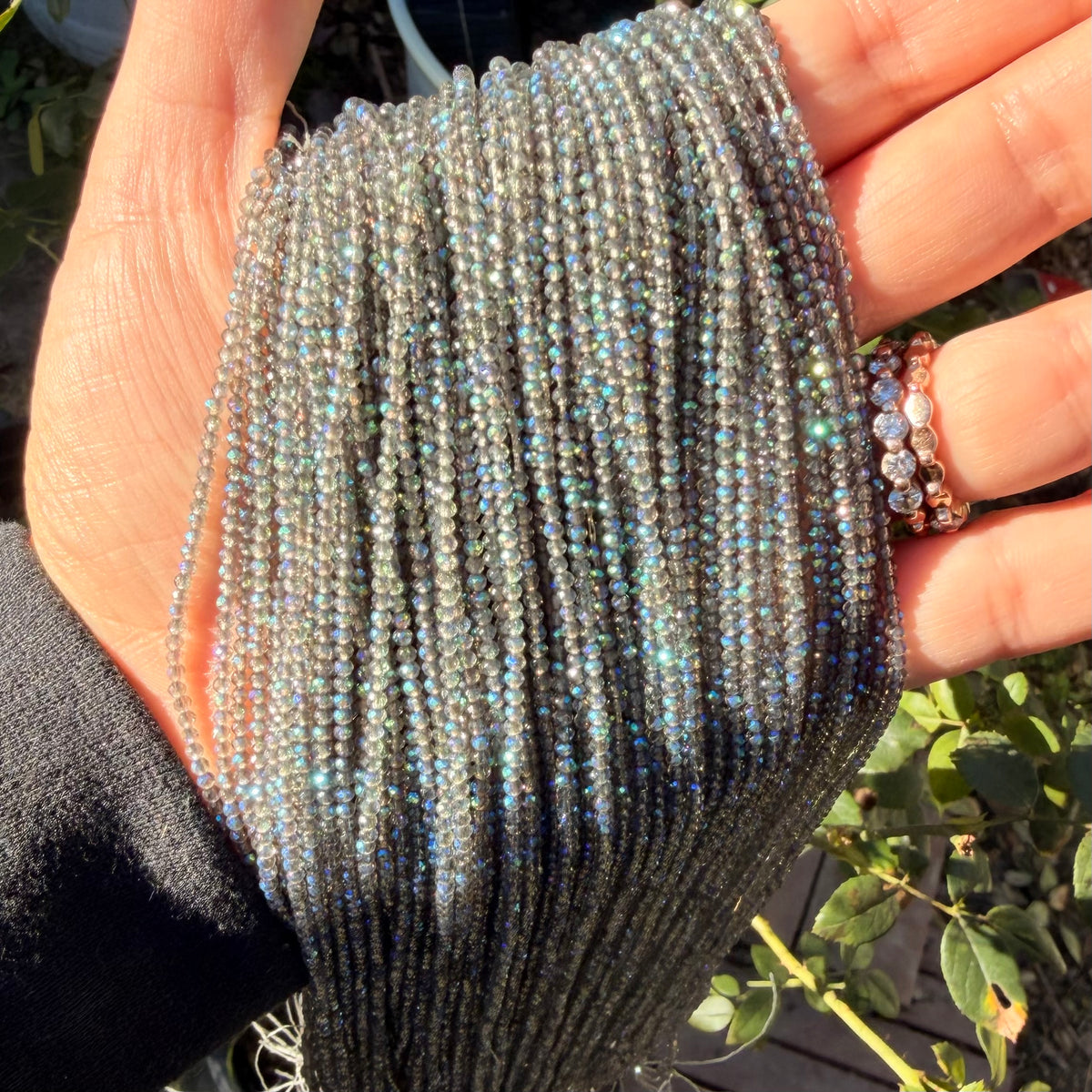 Moonlit Mist | 2mm Faceted Glass Beads with Blue Iridescent AB Finish