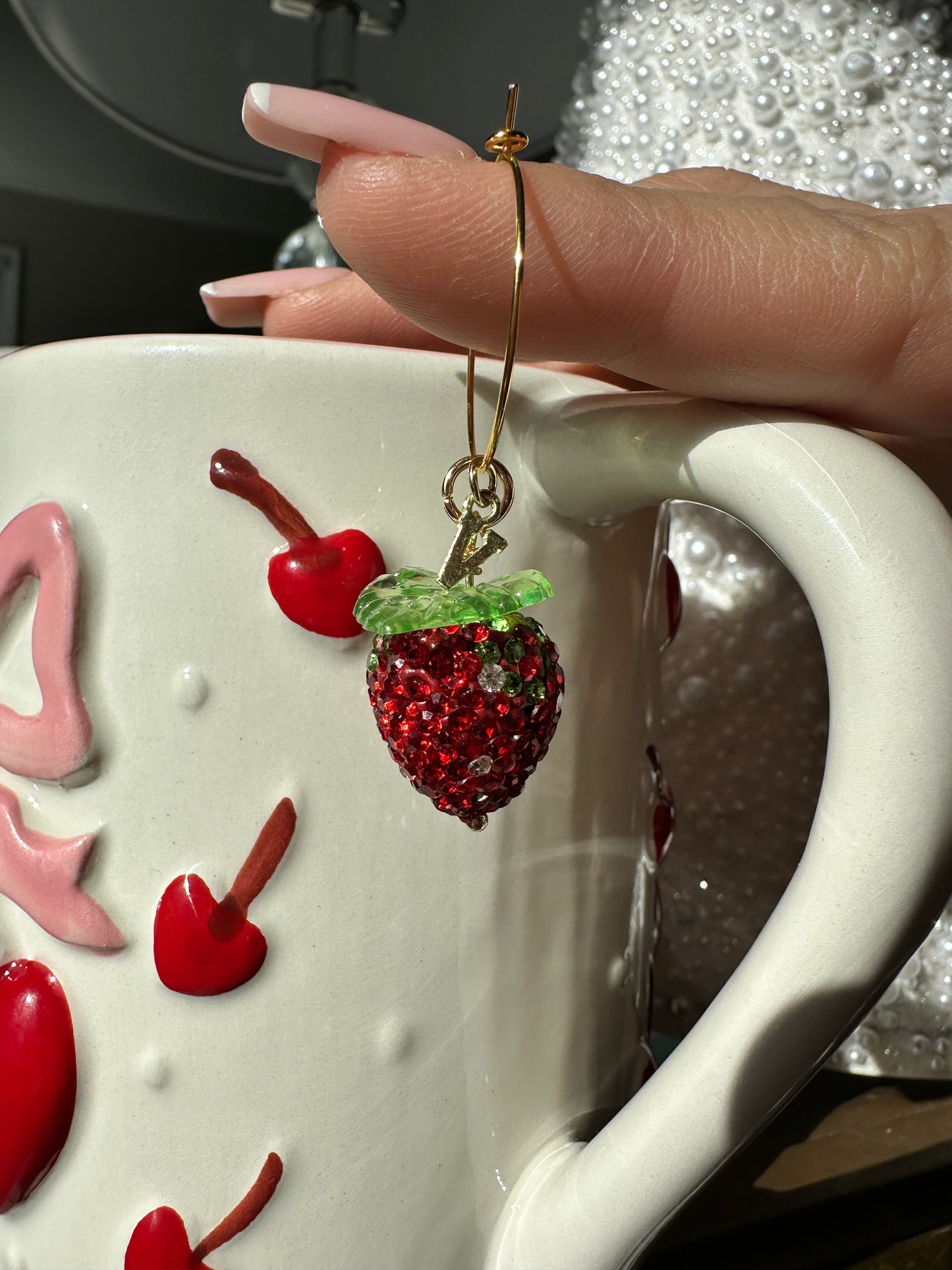 Personalized Rhinestone Strawberry drinking Cup Charm