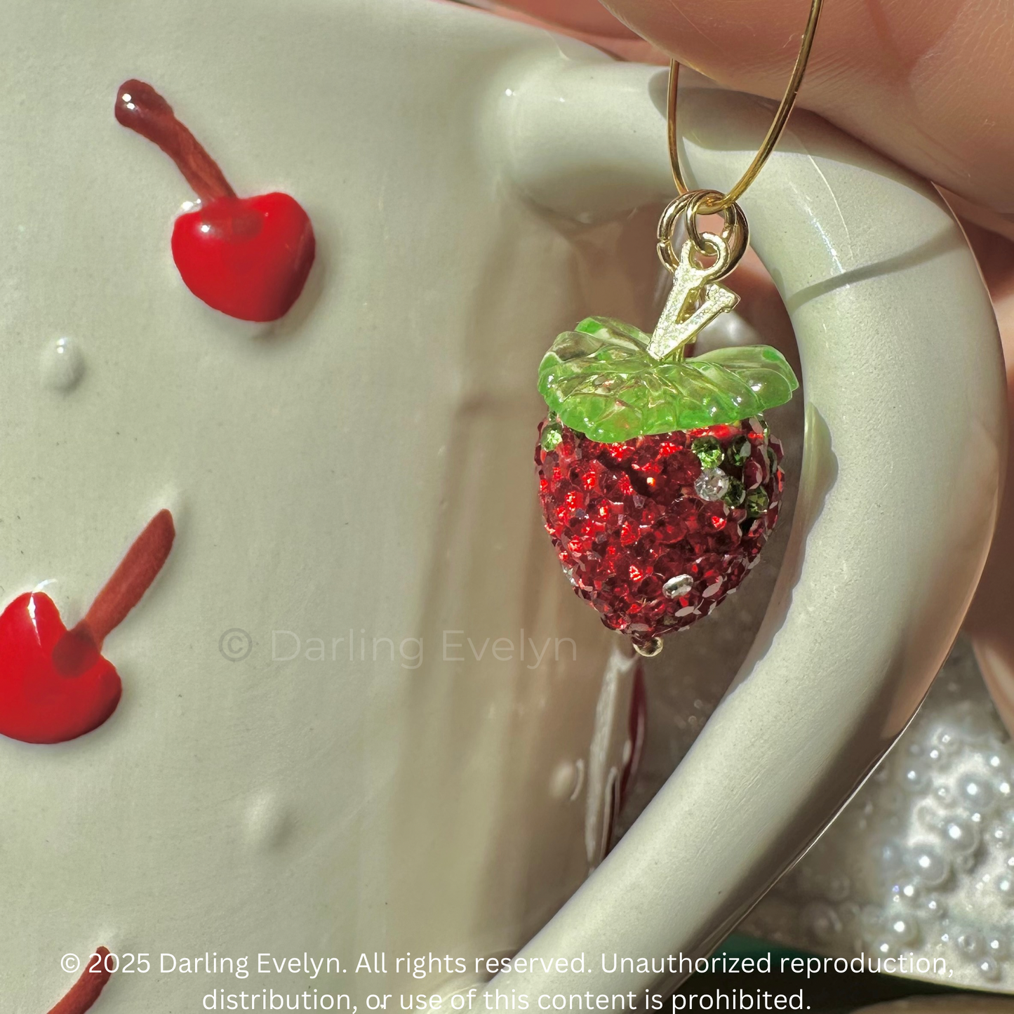 Personalized Rhinestone Strawberry drinking Cup Charm