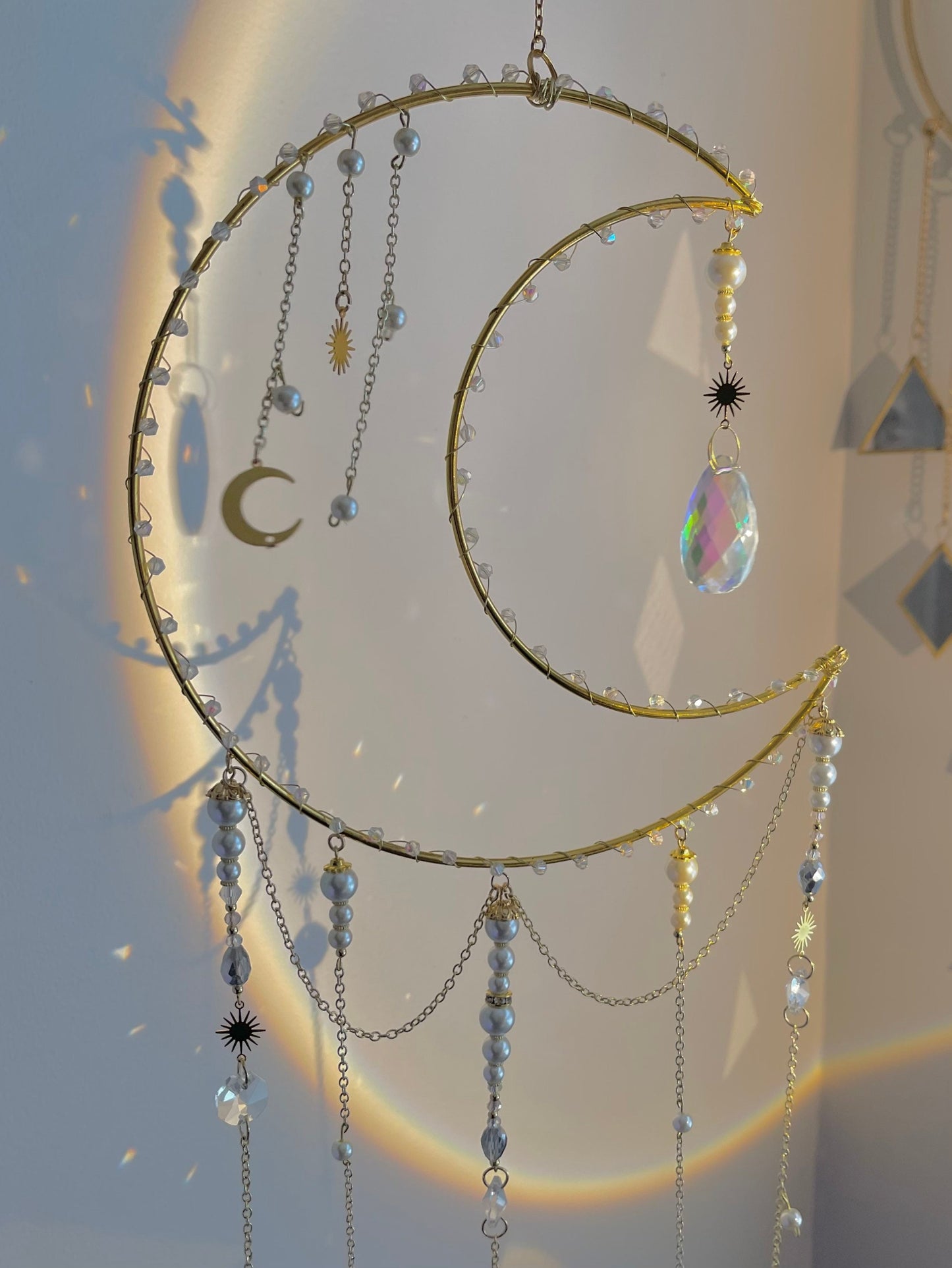 Pearly Crescent Moon Crystal Sun Catcher