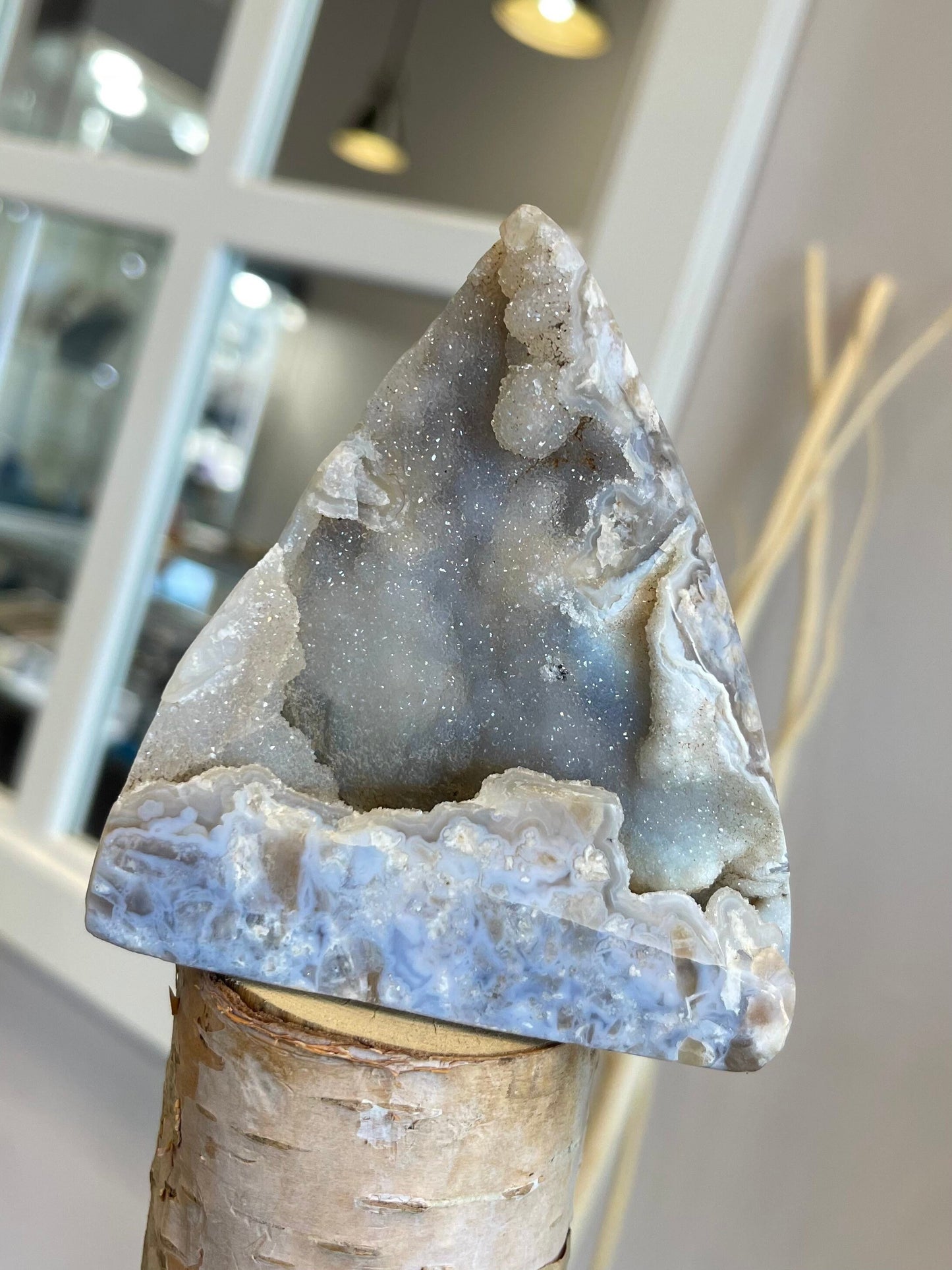 Drusy White Agate Crystal Pyramid Crystal