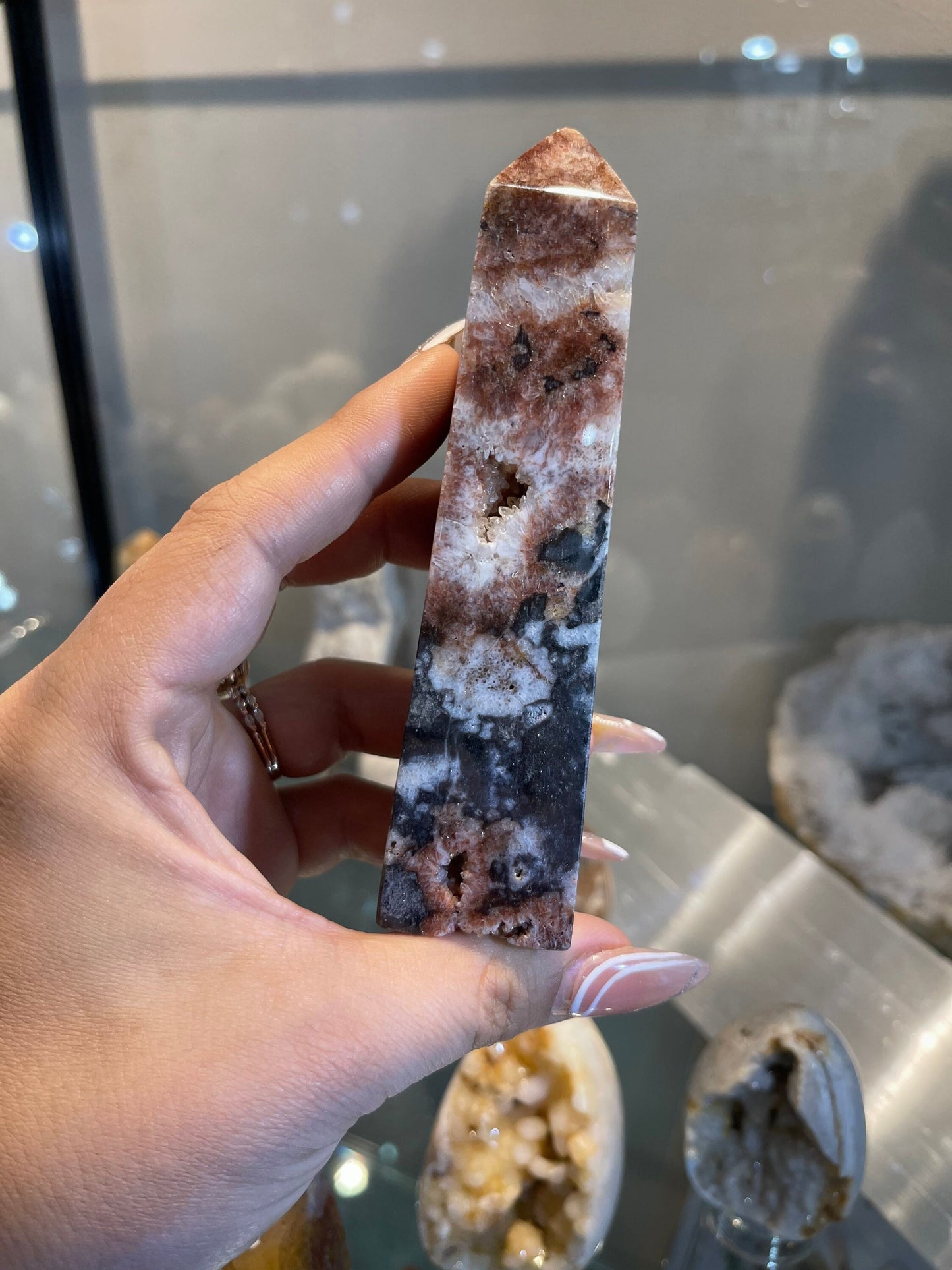 Drusy zebra agate crystal tower
