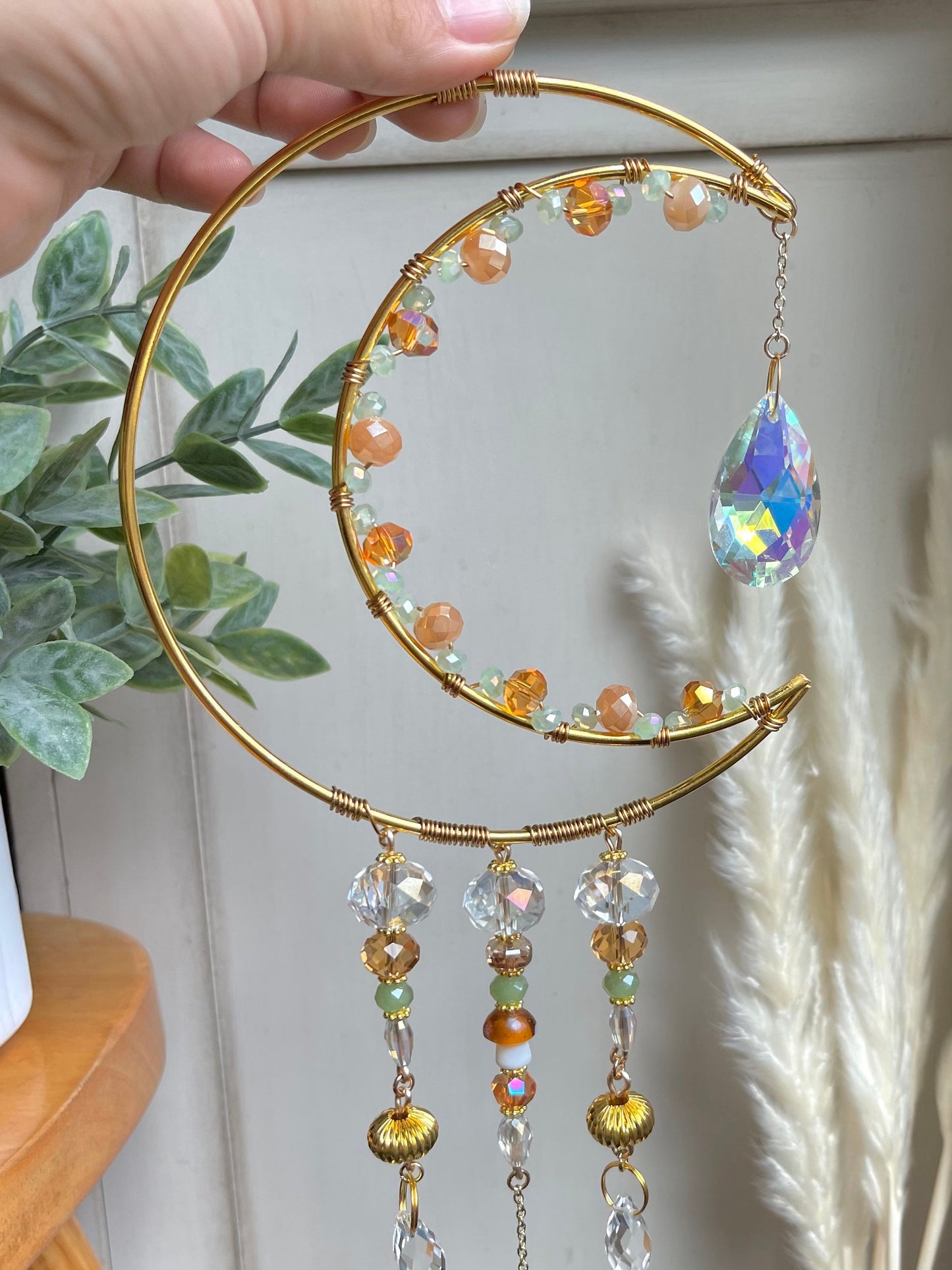 Crescent Moon Crystal Beaded Suncatcher