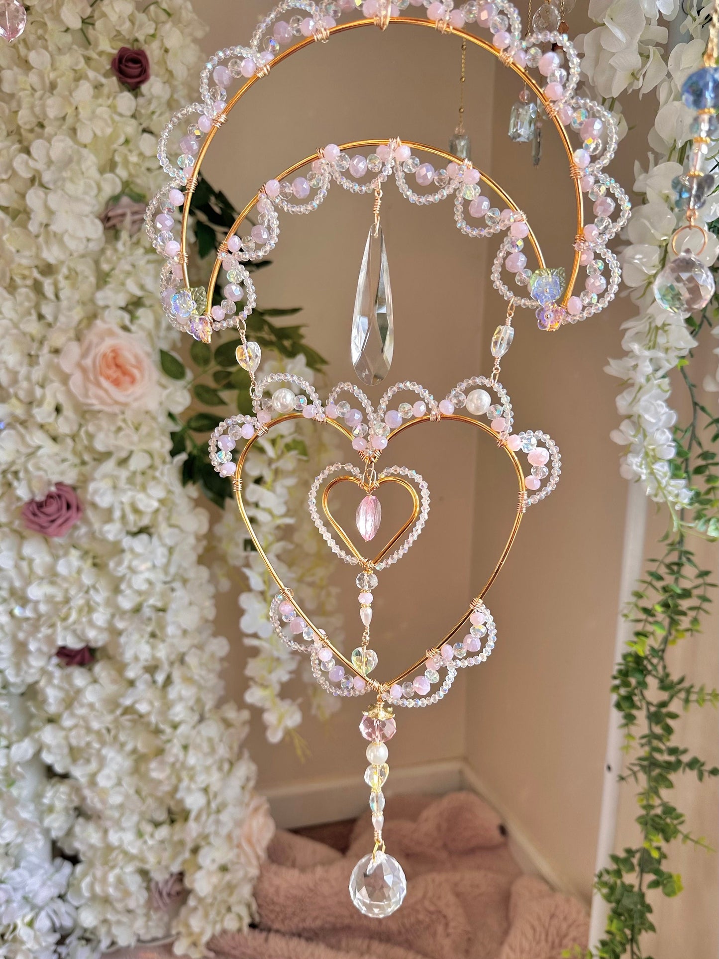 Lace Crystal Suncatcher | Hand Beaded Light Catcher | Rainbow Maker | Gift for her | the Cake suncatcher