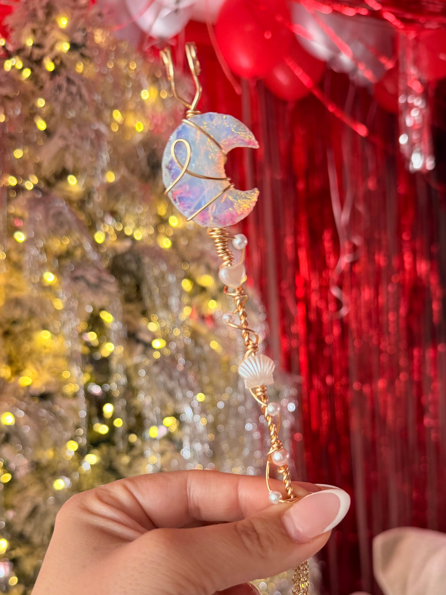 Opalite Crescent Moon Smoking Accessory Holder Wand