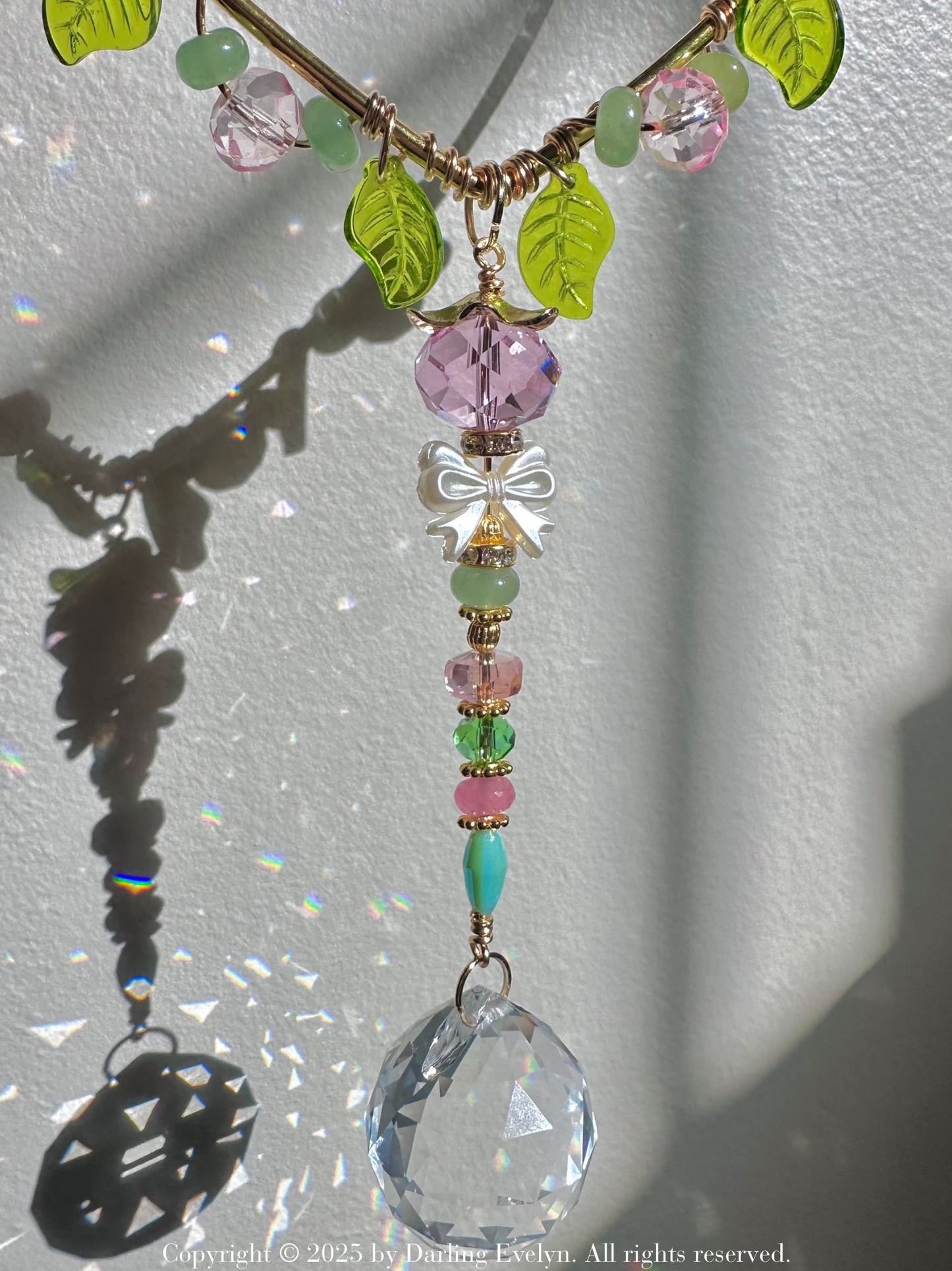 Pink Cherry Crystal Heart Suncatcher