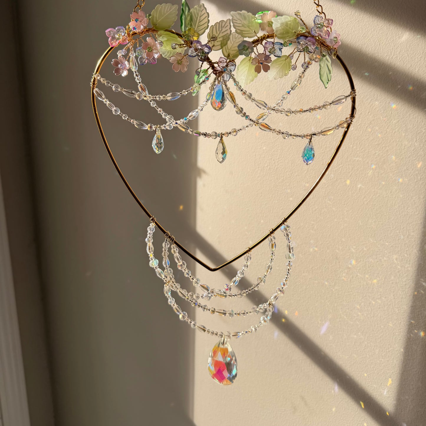 Botanical Heart spider web Suncatcher
Floral Crystal Heart Spring Window Prism Handmade Botanical