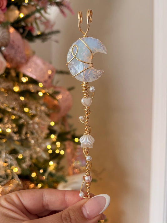 Opalite Crescent Moon Smoking Accessory Holder Wand