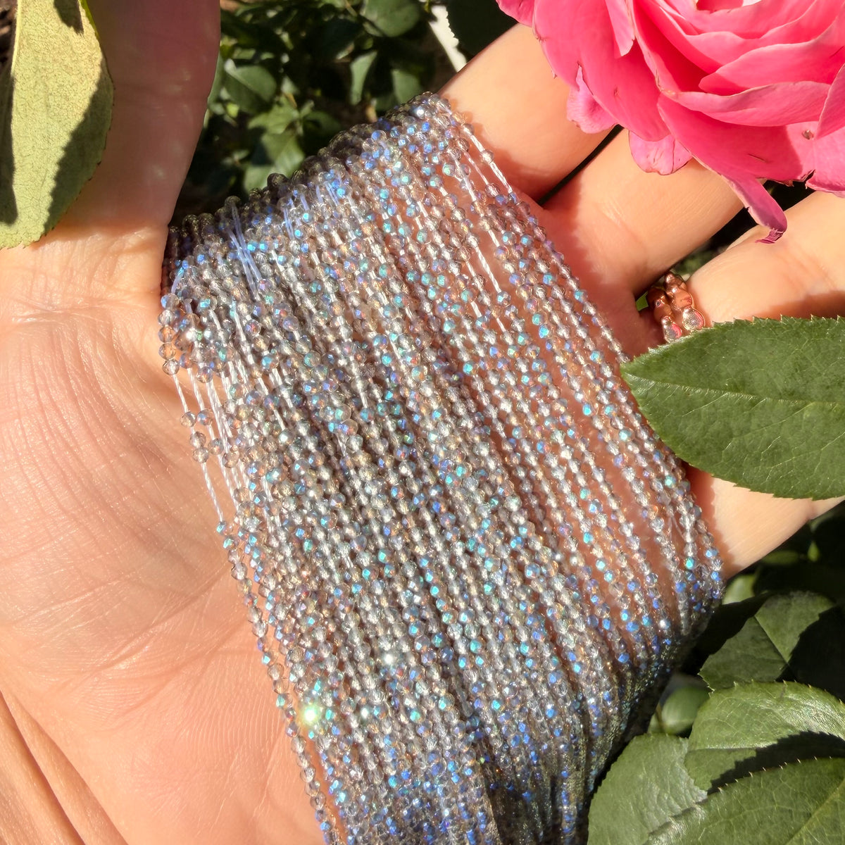 Glacier Water | Smokey translucent 2mm faceted blue iridescent ab finish