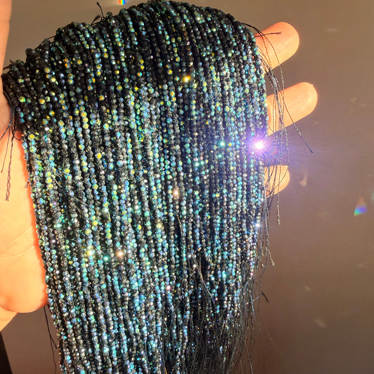 Milky Way | Black with Blue Green AB 2mm Faceted Glass Beads | Set of 10 Strands