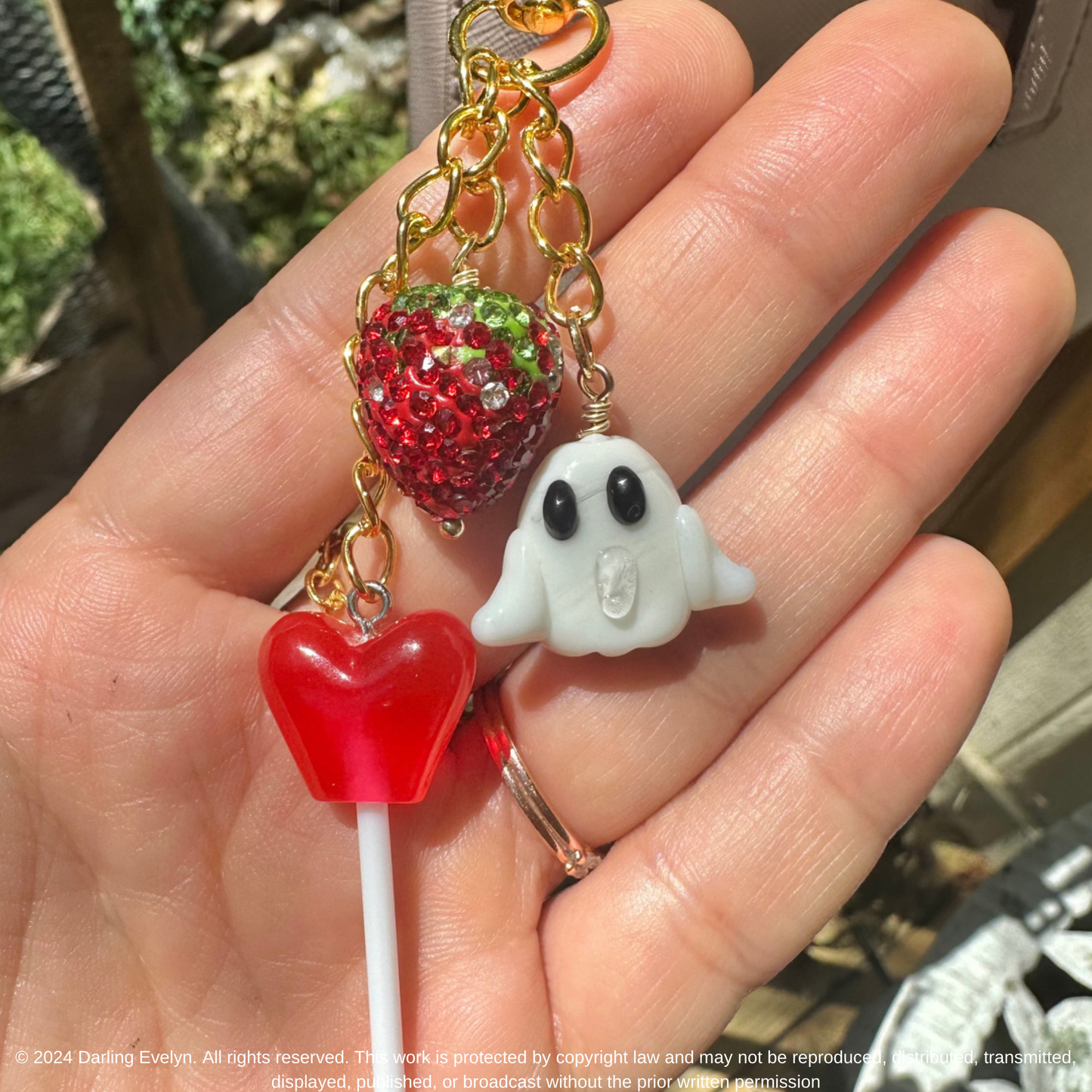 Ghost Strawberry Lolipop Purse Charm Keychain