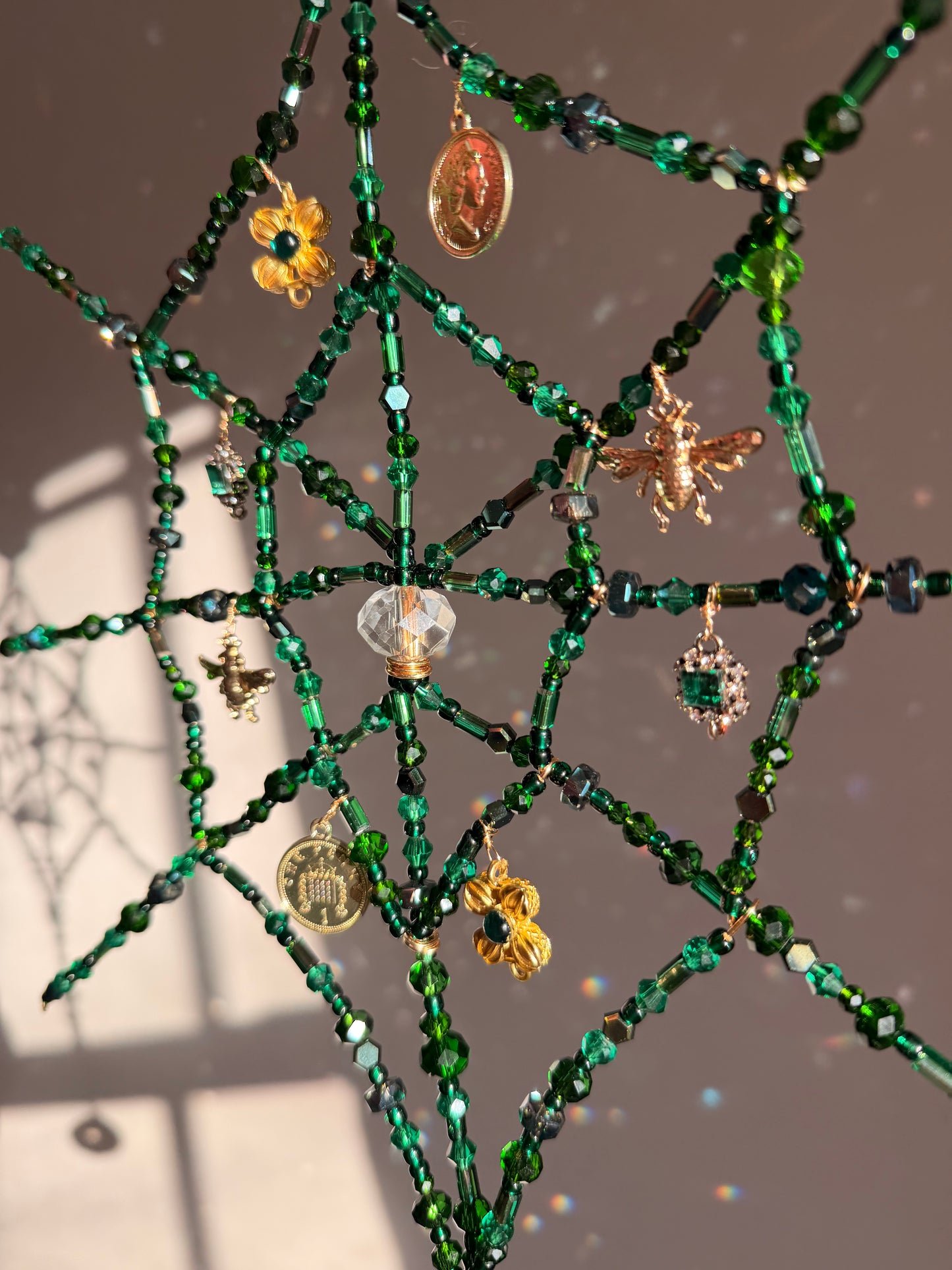 Emerald & Gold Spider Web Suncatcher
