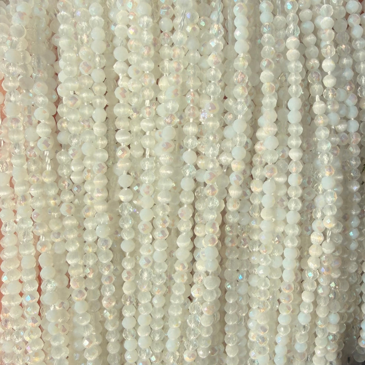 Moon Milk | white cat eye 2mm faceted glass beads with ab finish