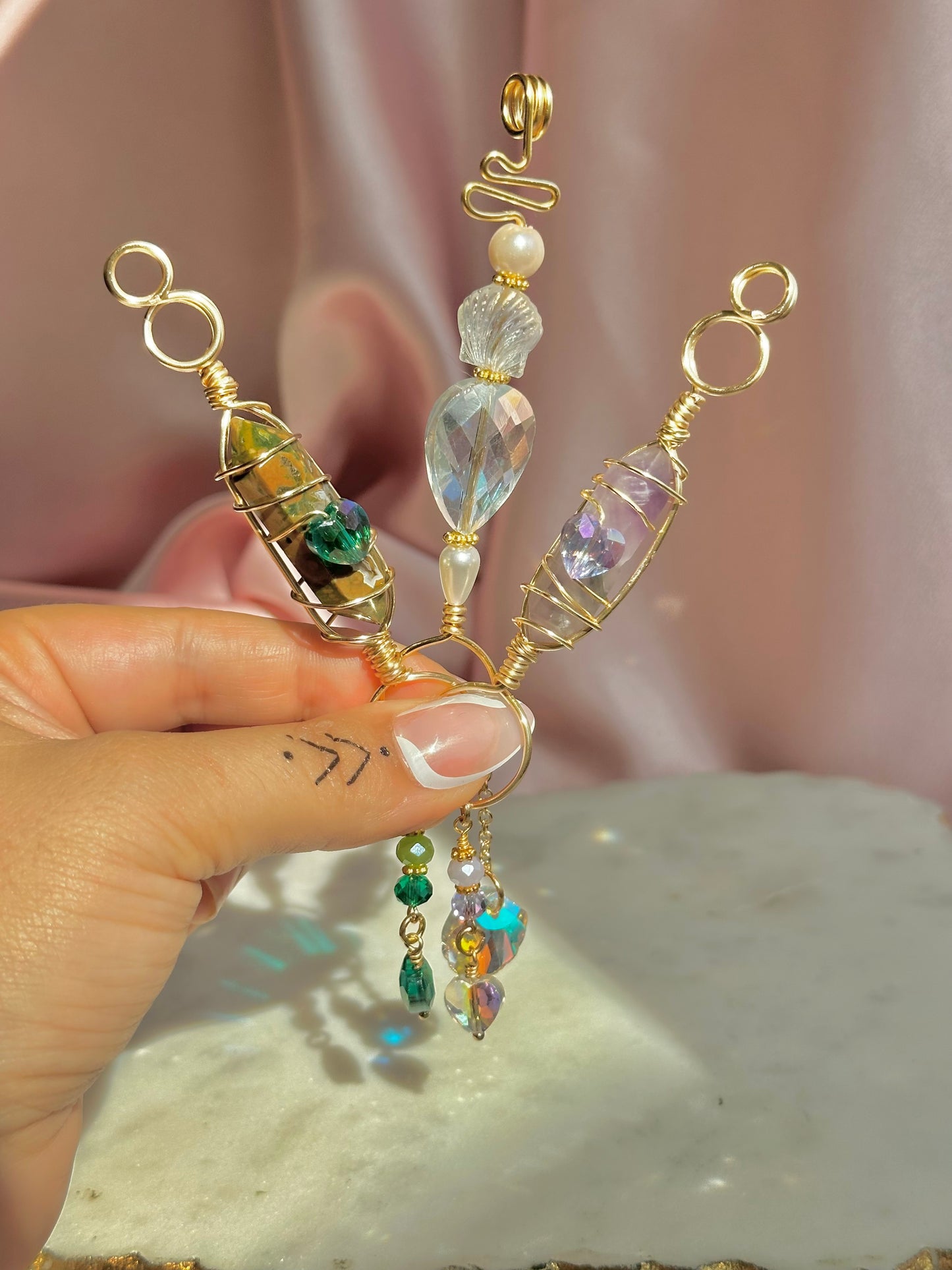 Crystal Joint + Blunt Holder | pointed Amethyst & Ocean Jasper