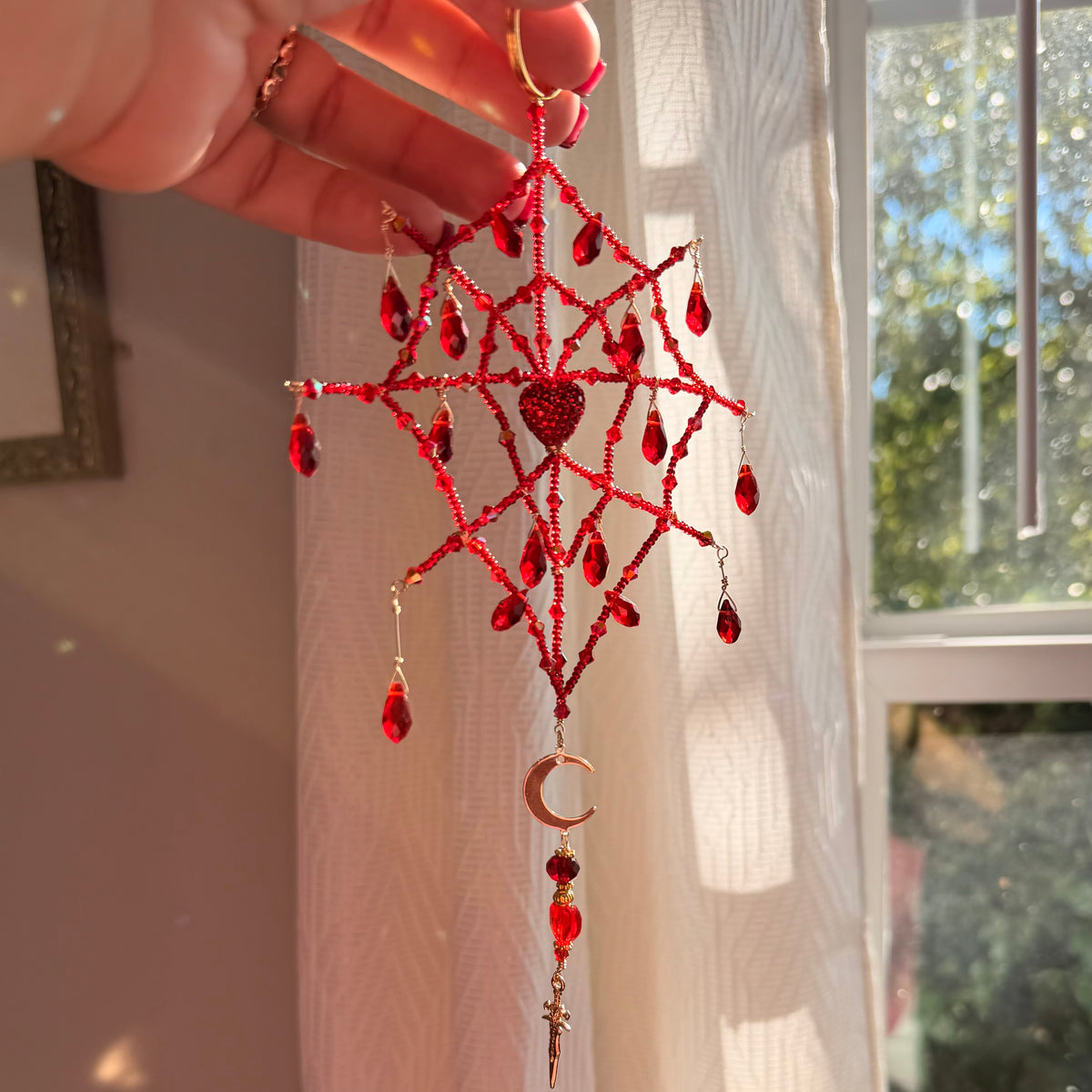 Mini Crimson Weaver Red Spider Web Suncatcher