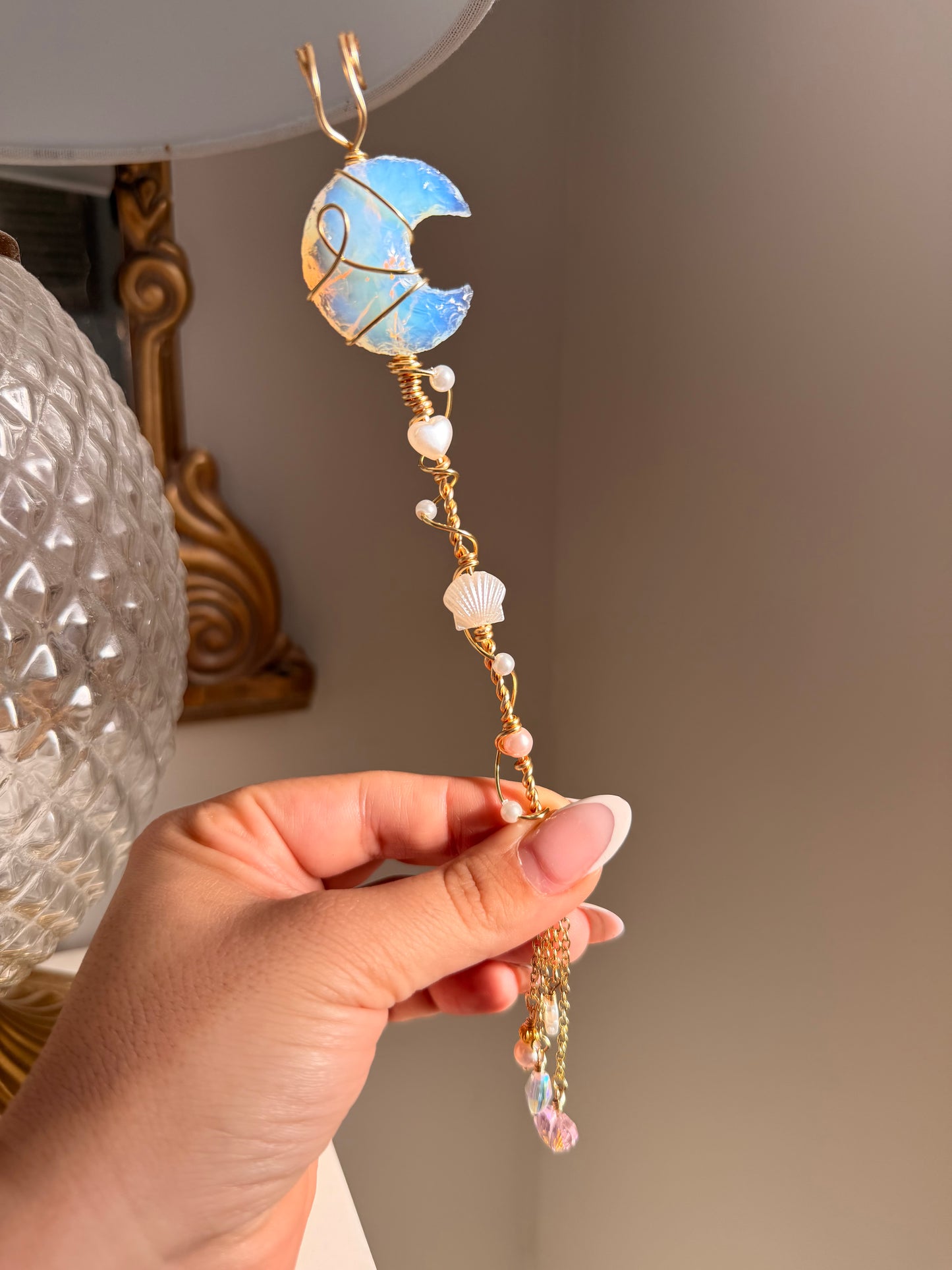 Opalite Crescent Moon Smoking Accessory Holder Wand