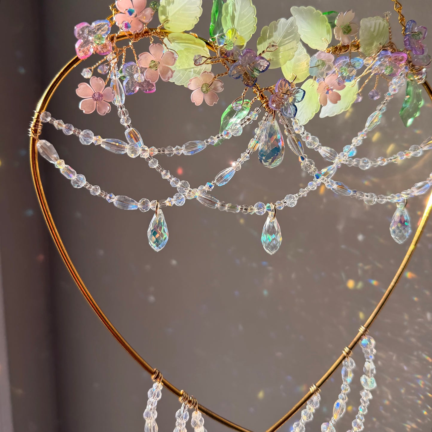 Botanical Heart spider web Suncatcher
Floral Crystal Heart Spring Window Prism Handmade Botanical