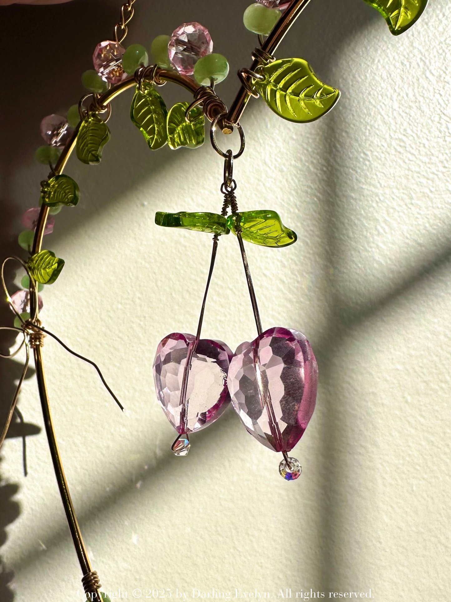 Pink Cherry Crystal Heart Suncatcher