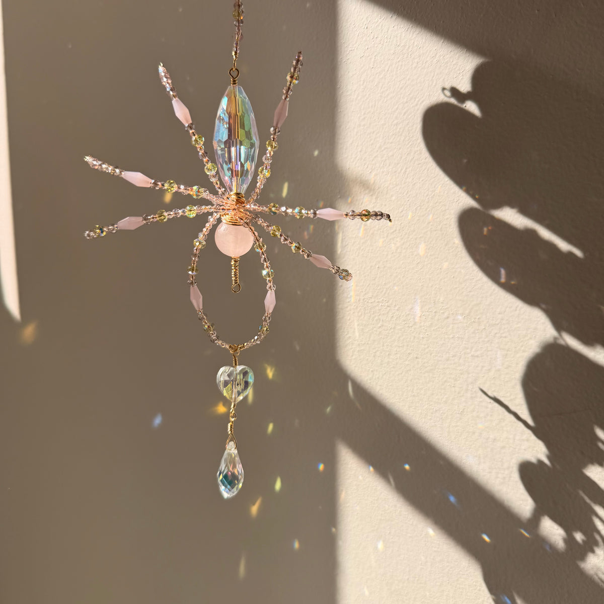 Rose Quartz Crystal Spider Suncatcher Ornament