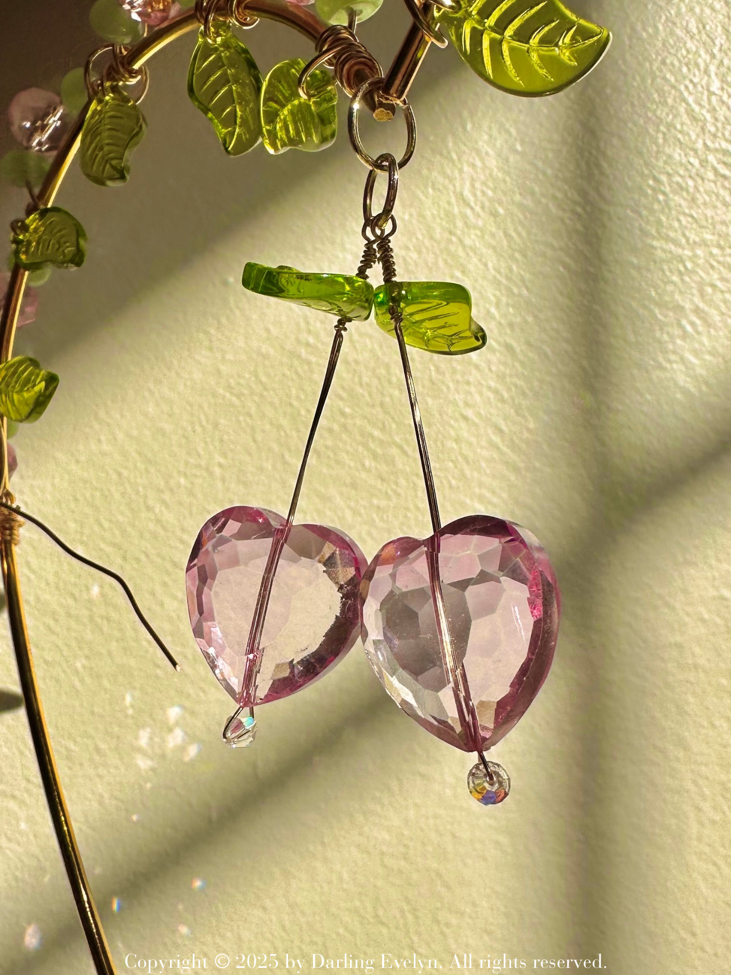 Pink Cherry Crystal Heart Suncatcher