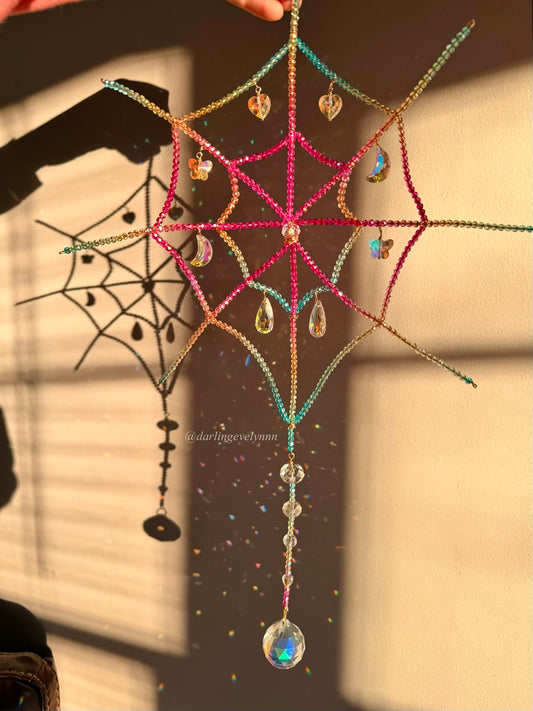 Rainbow Charm Spider Web suncatcher