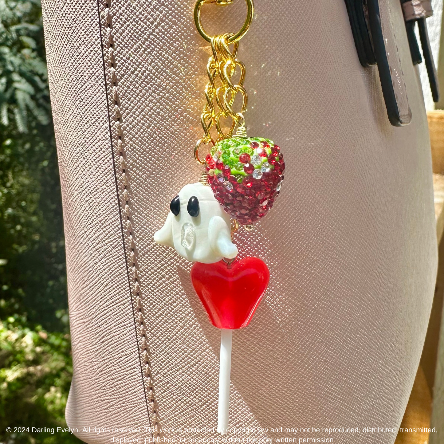 Ghost Strawberry Lolipop Purse Charm Keychain