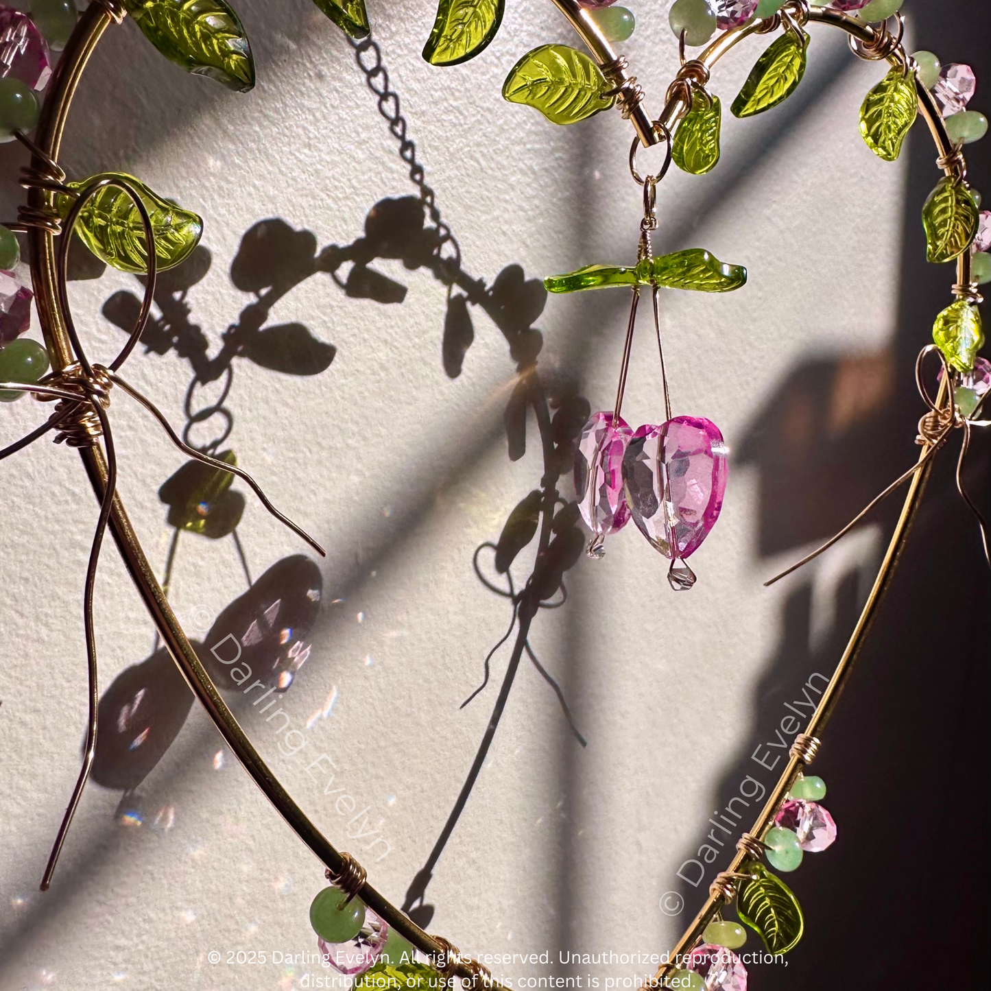 Pink Cherry Crystal Heart Suncatcher