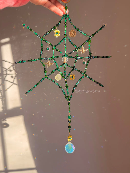 Emerald & Gold Spider Web Suncatcher