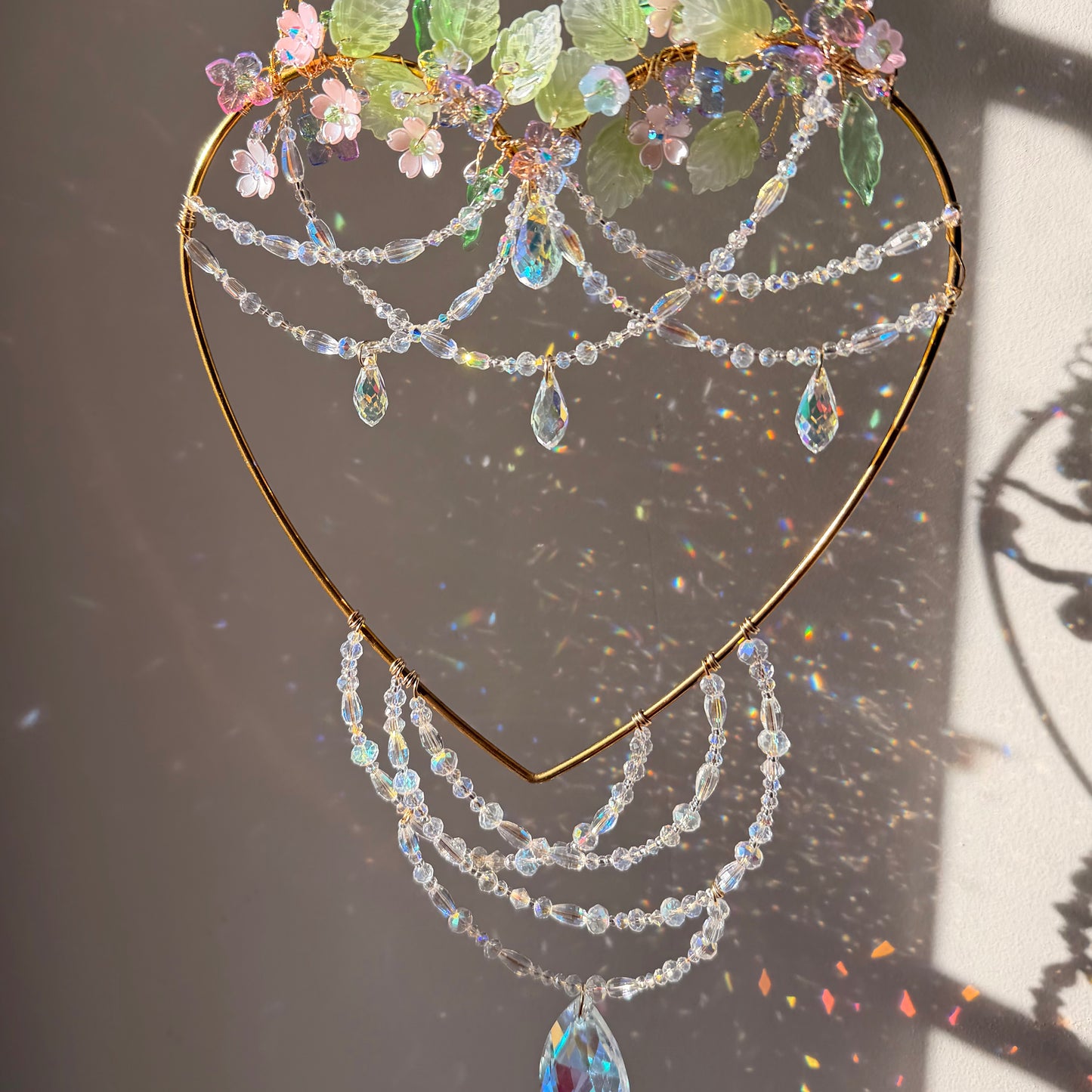 Botanical Heart spider web Suncatcher
Floral Crystal Heart Spring Window Prism Handmade Botanical