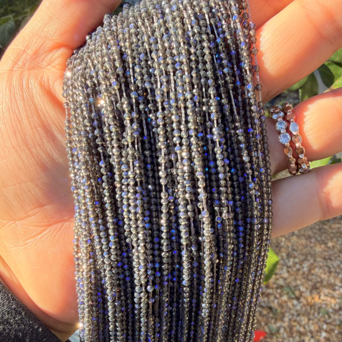 Smoke Show | Dark Grey 2mm faceted beads with blue iridescent AB finish