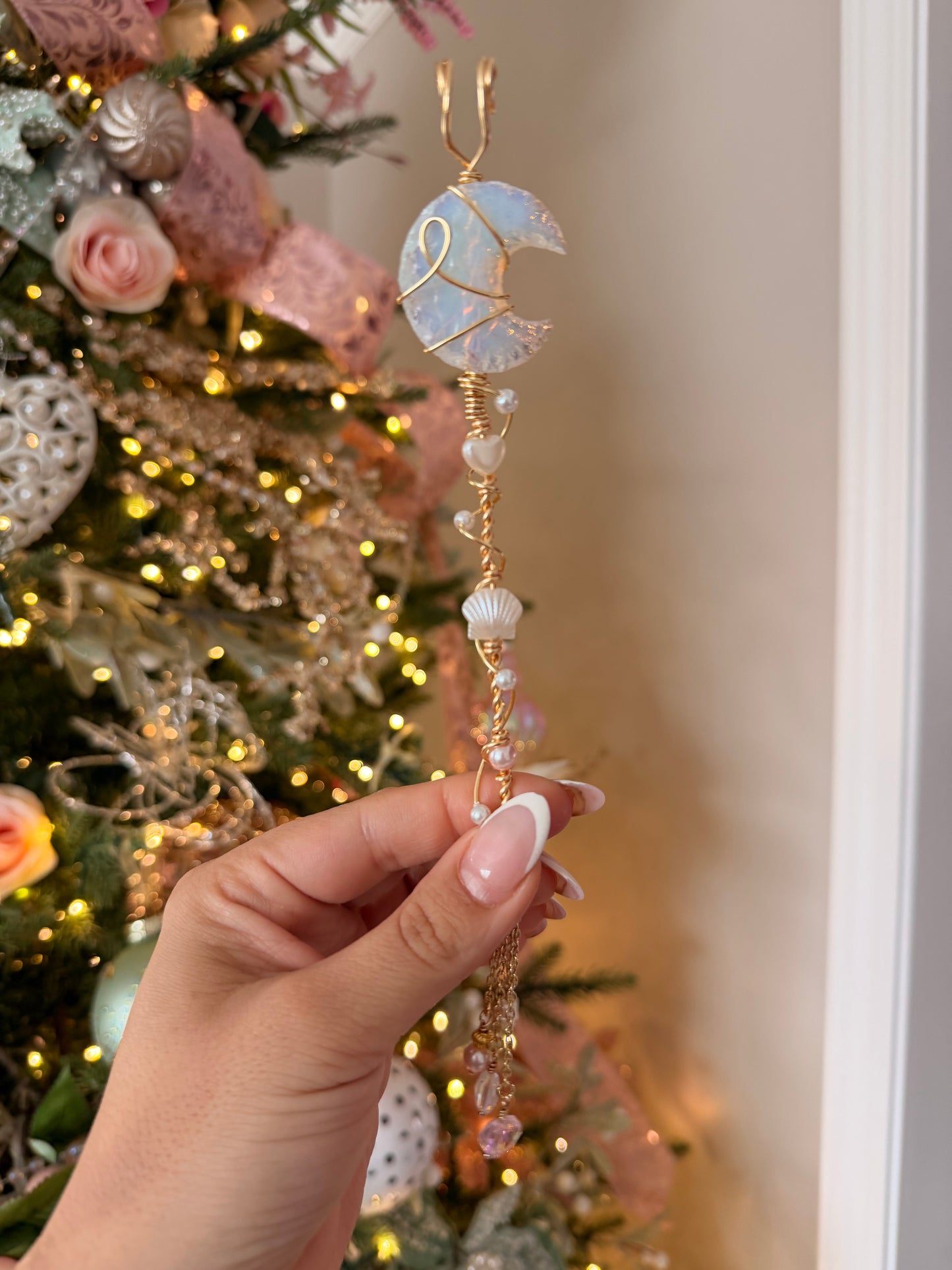 Opalite Crescent Moon Smoking Accessory Holder Wand