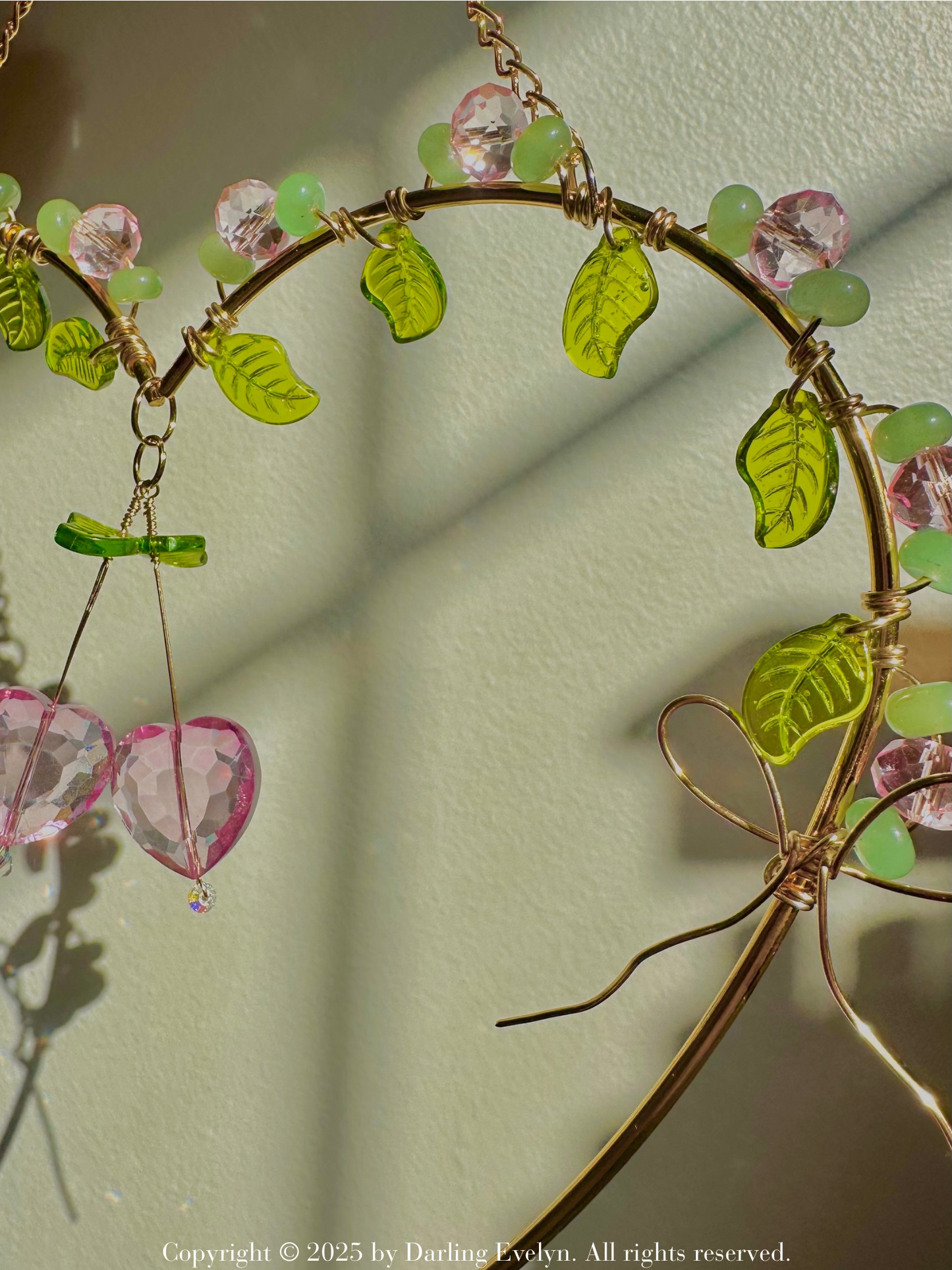 Pink Cherry Crystal Heart Suncatcher