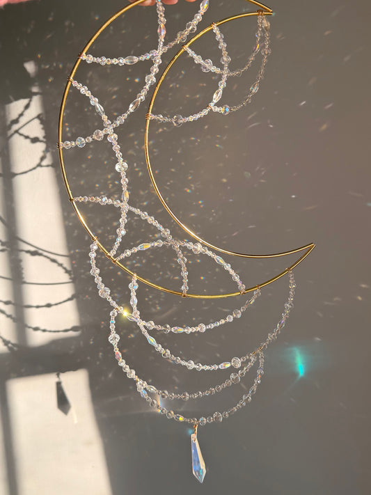 Celestial moon spider web suncatcher