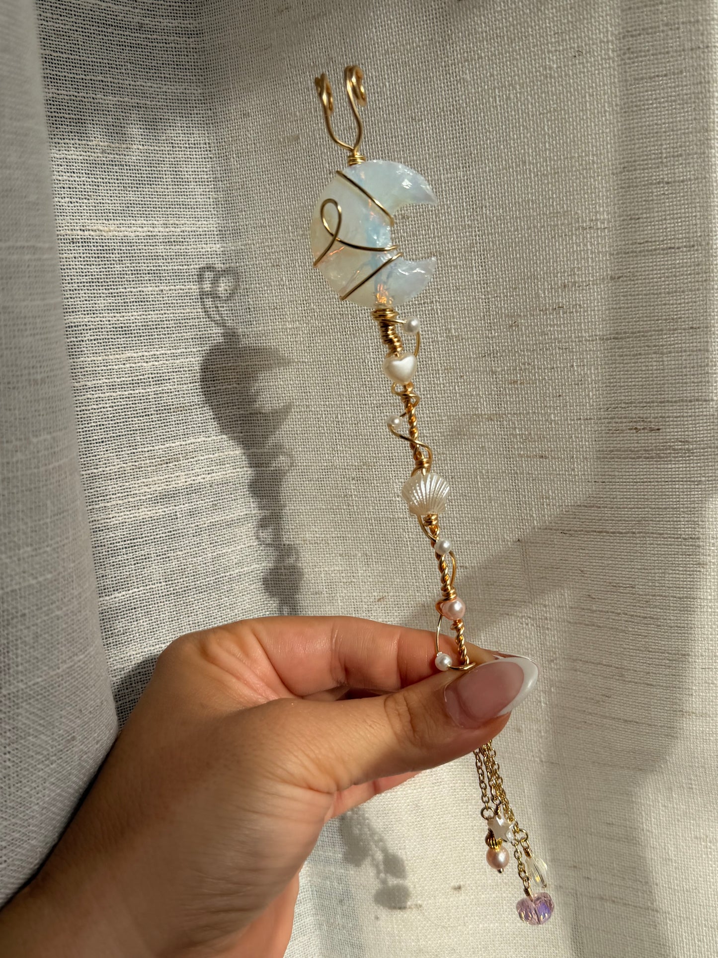 Opalite Crescent Moon Smoking Accessory Holder Wand