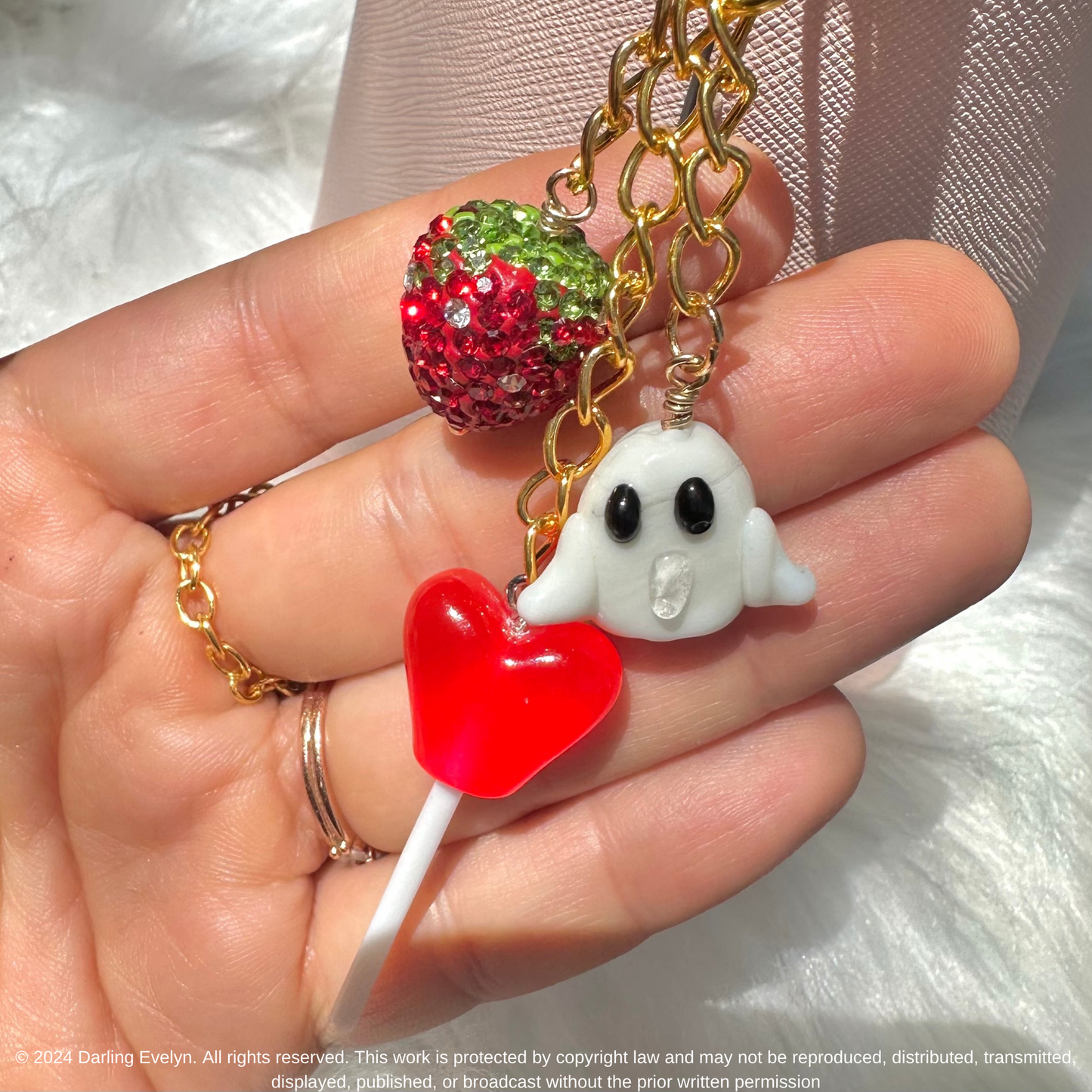 Ghost Strawberry Lolipop Purse Charm Keychain