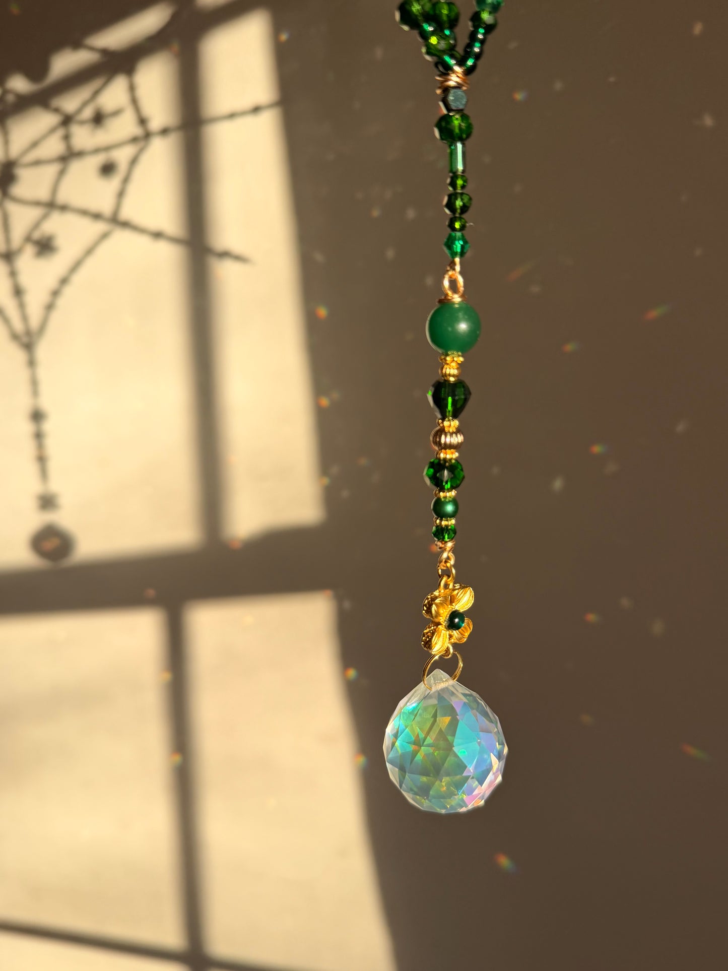 Emerald & Gold Spider Web Suncatcher