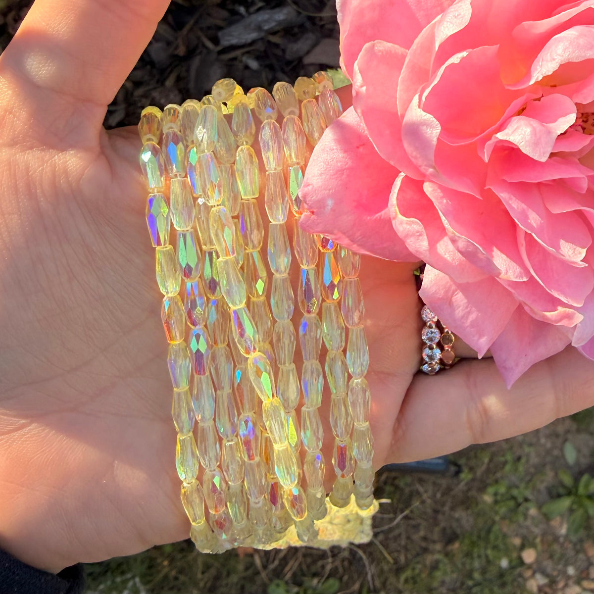 Golden Sunshine | Iridescent Glass Rice Beads