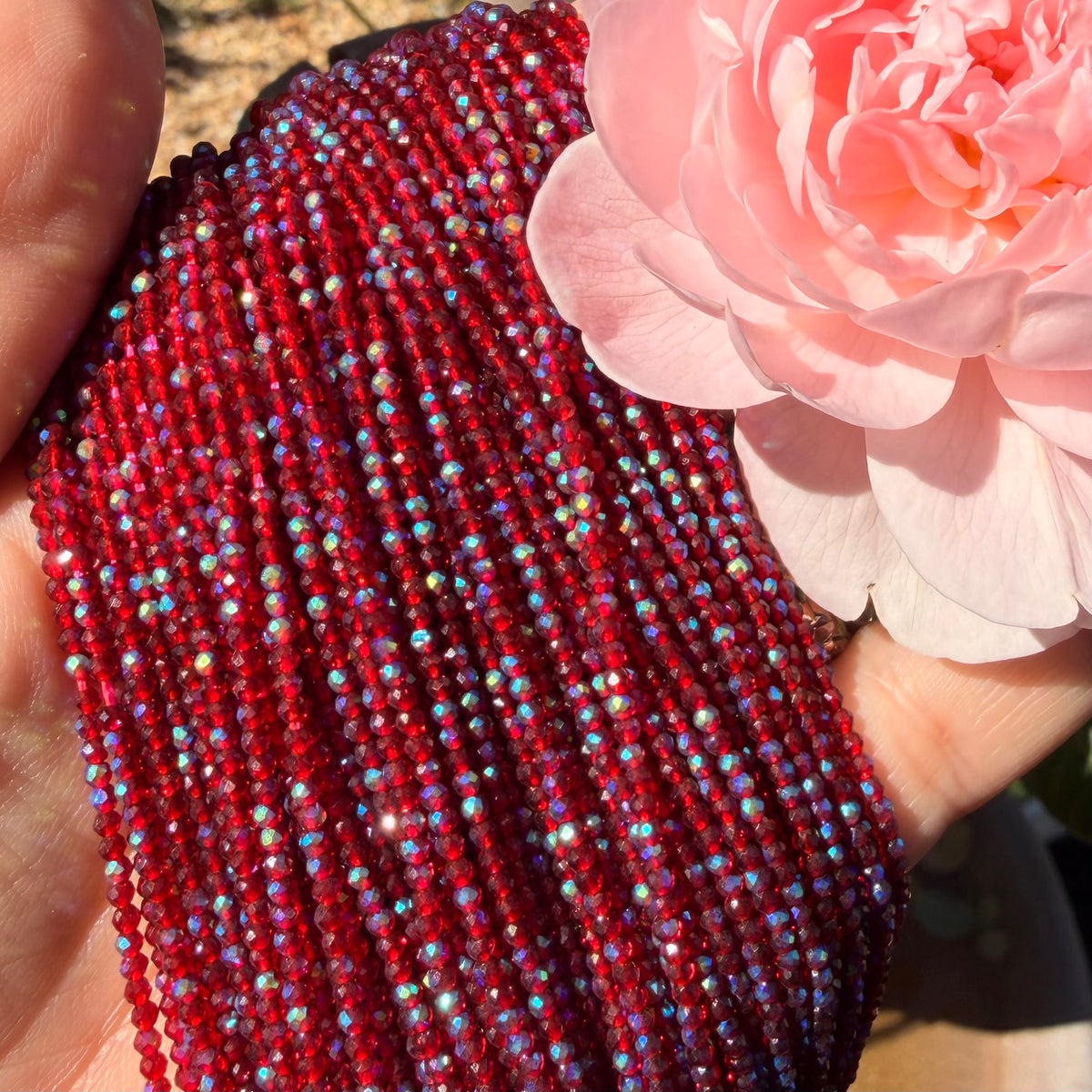 Love Bite | Deep Red 2mm faceted Ab glass beads