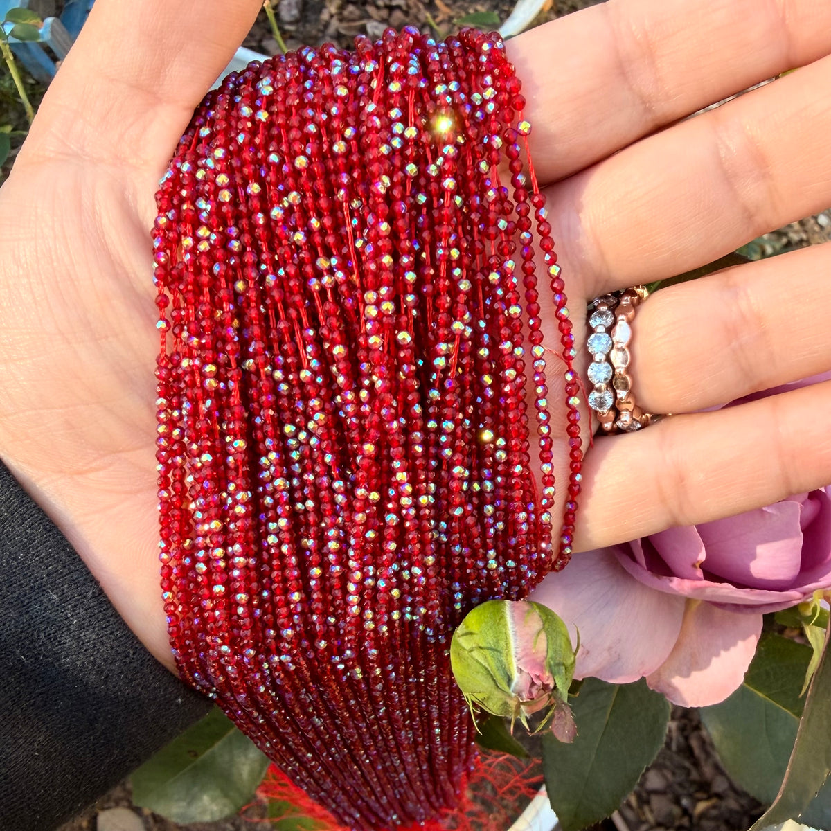 Ruby Enchantment| 2mm faceted Glass Bead with Ab Finish