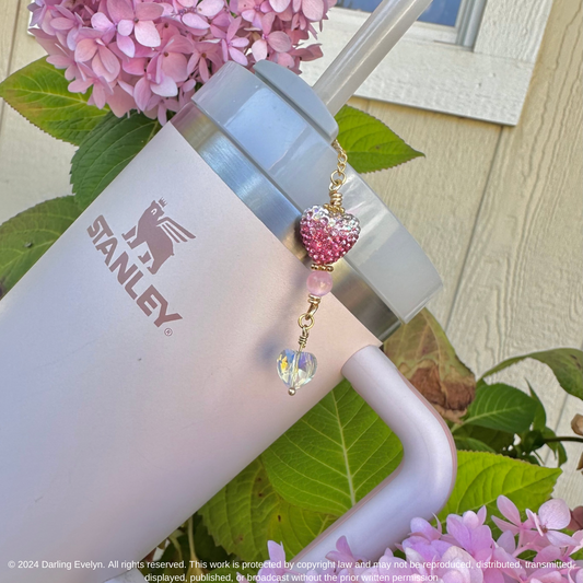 Pink Rhinestone Heart Stanley Cup Straw Charm