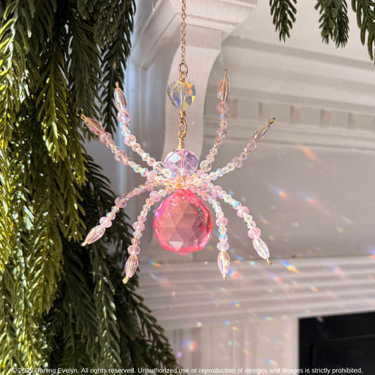 Pink Crystal Spider Suncatcher