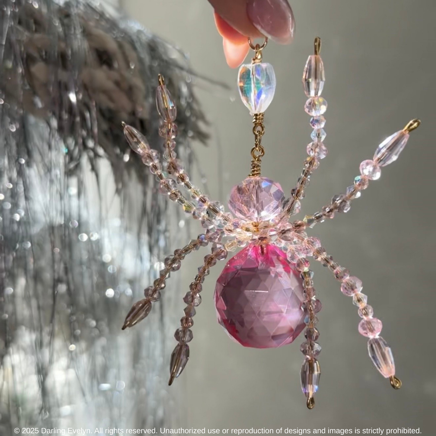 Pink Crystal Spider Suncatcher