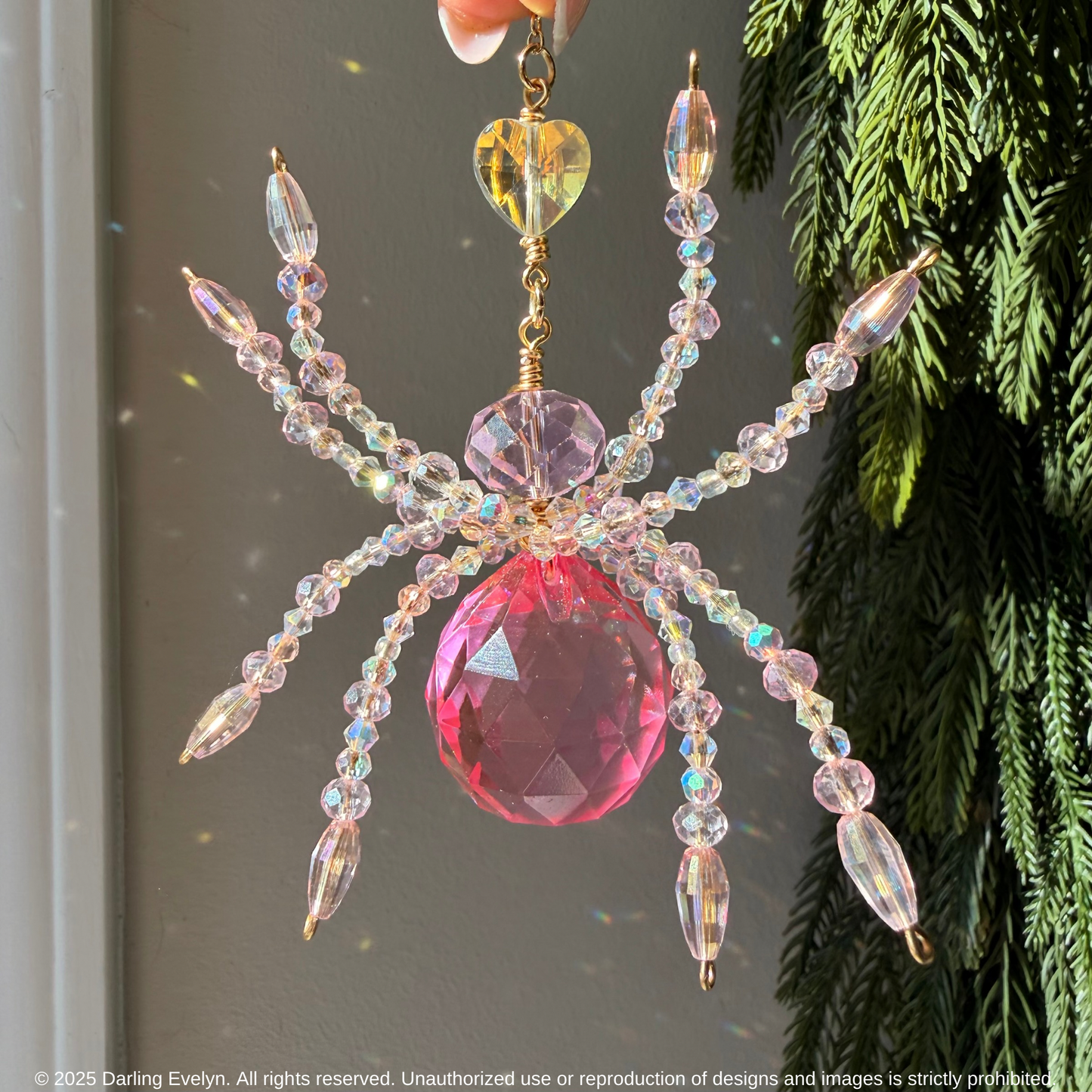 Pink Crystal Spider Suncatcher