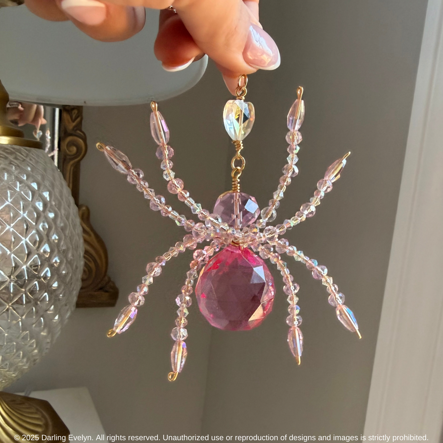 Pink Crystal Spider Suncatcher
