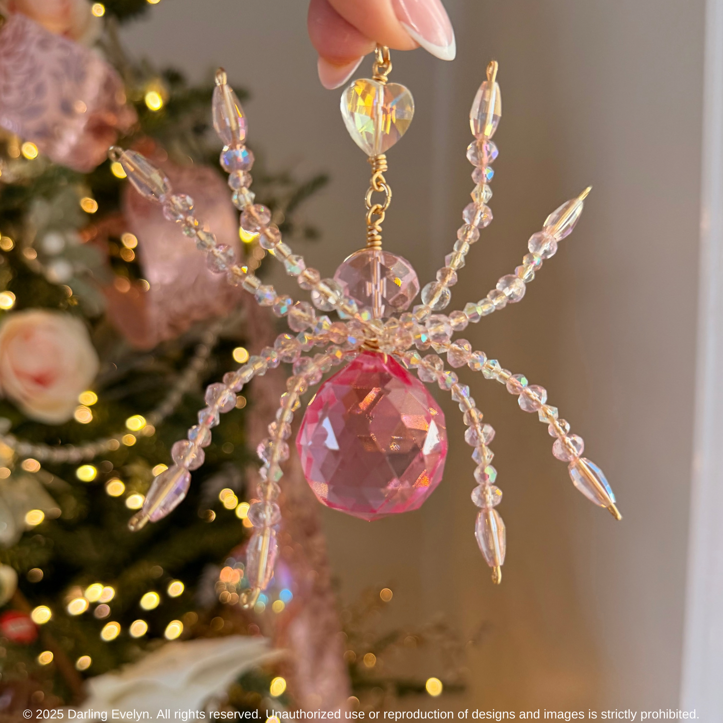Pink Crystal Spider Suncatcher