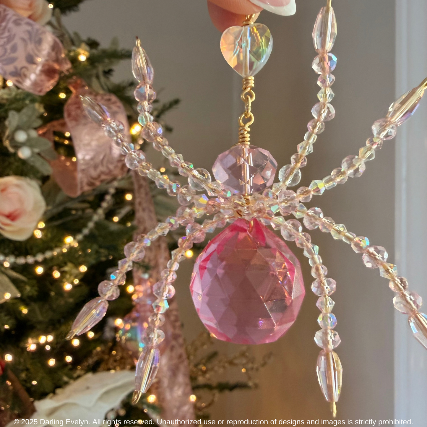 Pink Crystal Spider Suncatcher