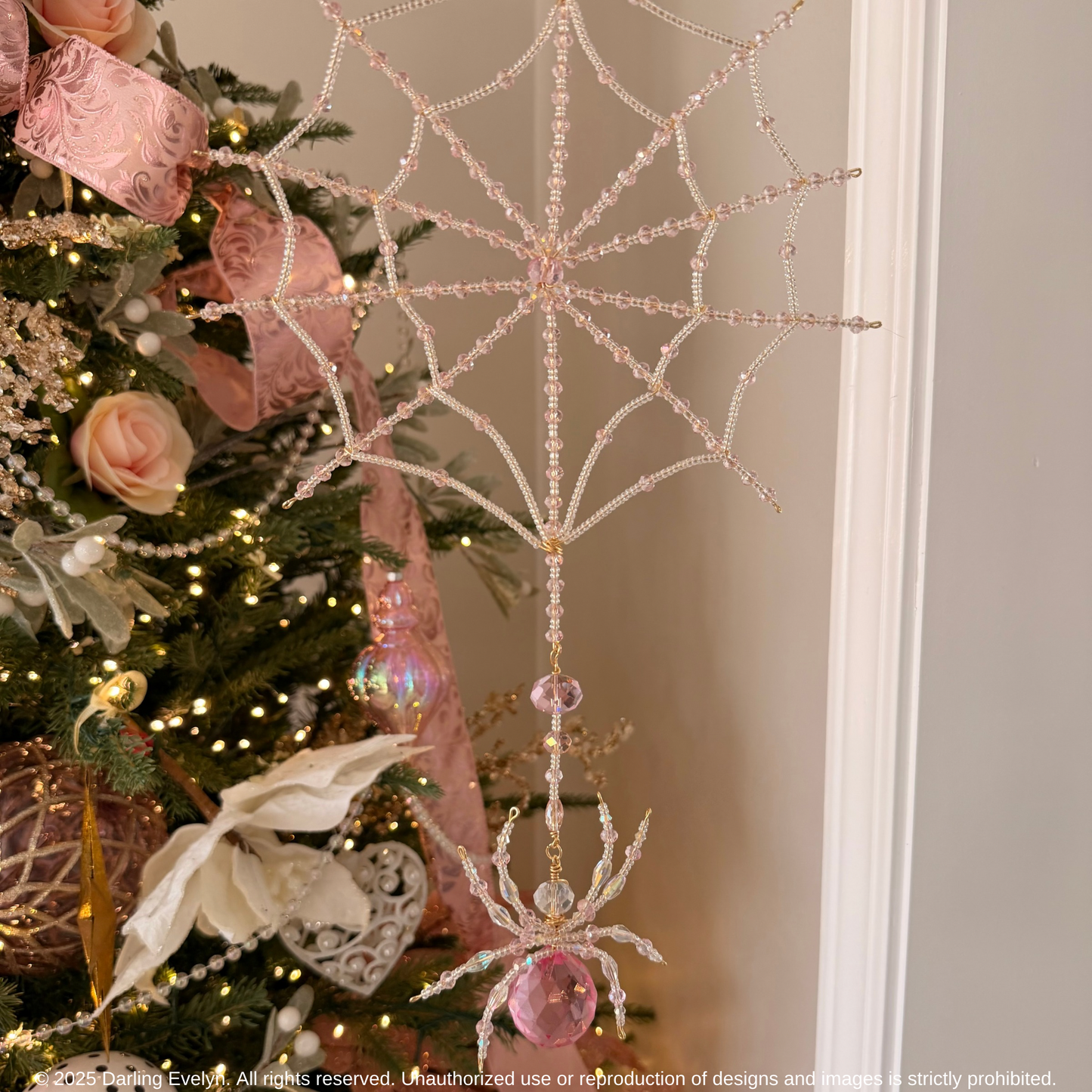 Handmade pretty in pink spider web suncatcher