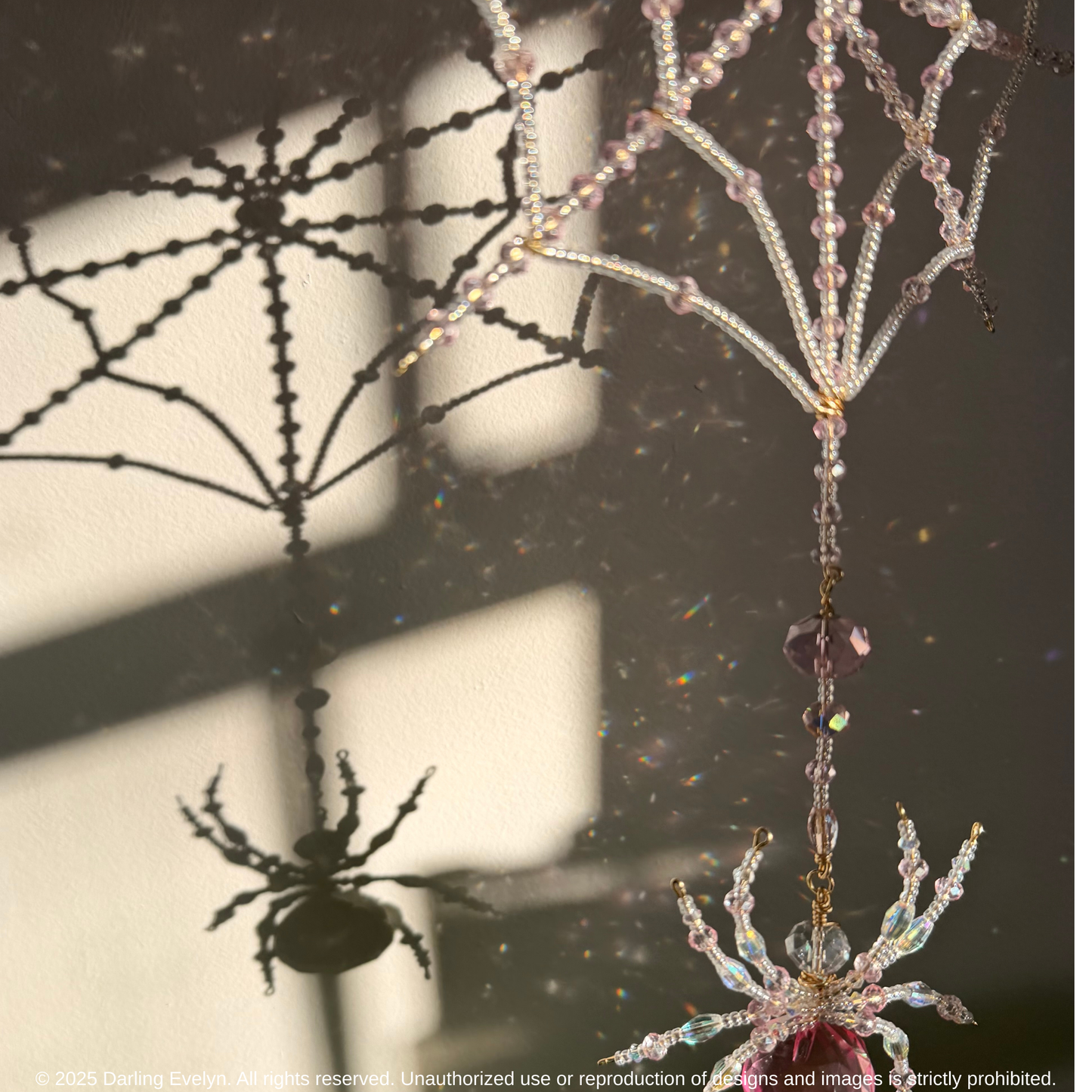 Handmade pretty in pink spider web suncatcher