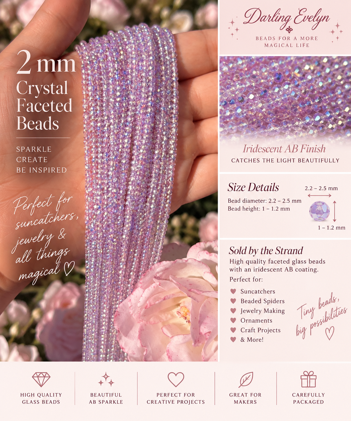 Lilac Purple faceted Ab 2mm beads