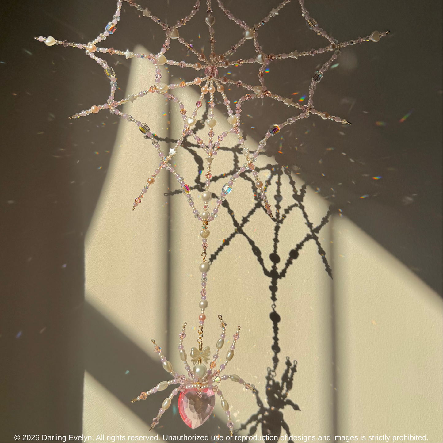 Pearly Pink Crystal Spider Web Suncatcher